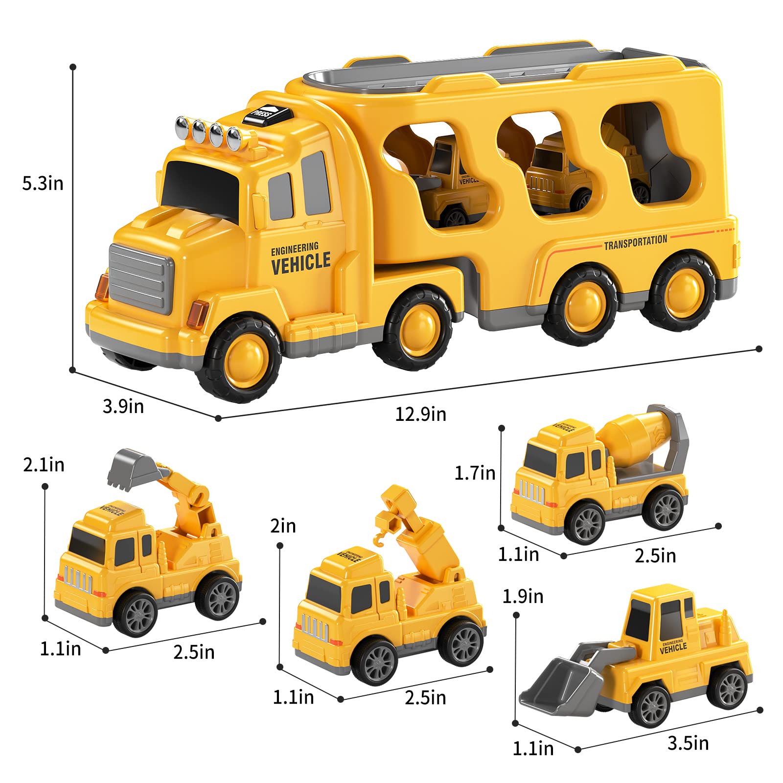 Construction Truck Toys for Toddlers & Kids - Dump Truck, Cement Mixer & Transport Vehicles Set for Boys Age 1-9 | STEM Learning Toys for 3-6 Year Olds | Birthday & Christmas Gifts for Boys | Perfect for Sandbox Play, Construction Pretend Play & Early Childhood Development