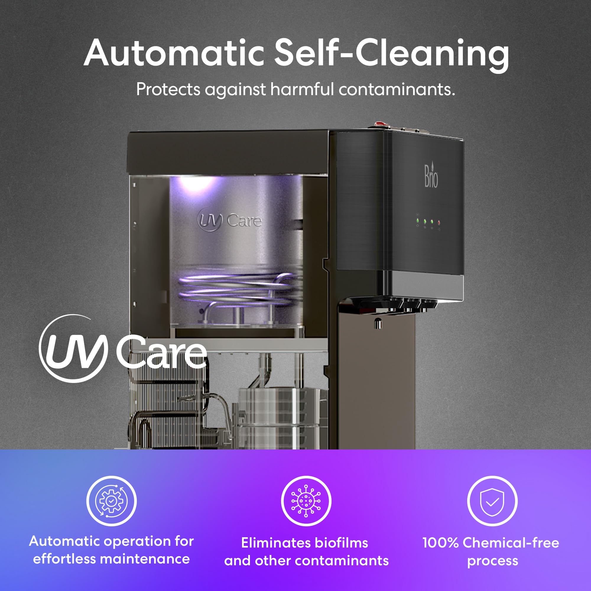 Brio Self-Cleaning Bottom Loading Water Cooler Dispenser - Black Stainless Steel - 3 Temperature Settings (Hot, Room & Cold) - Ideal for Home, Office & Kitchen Use