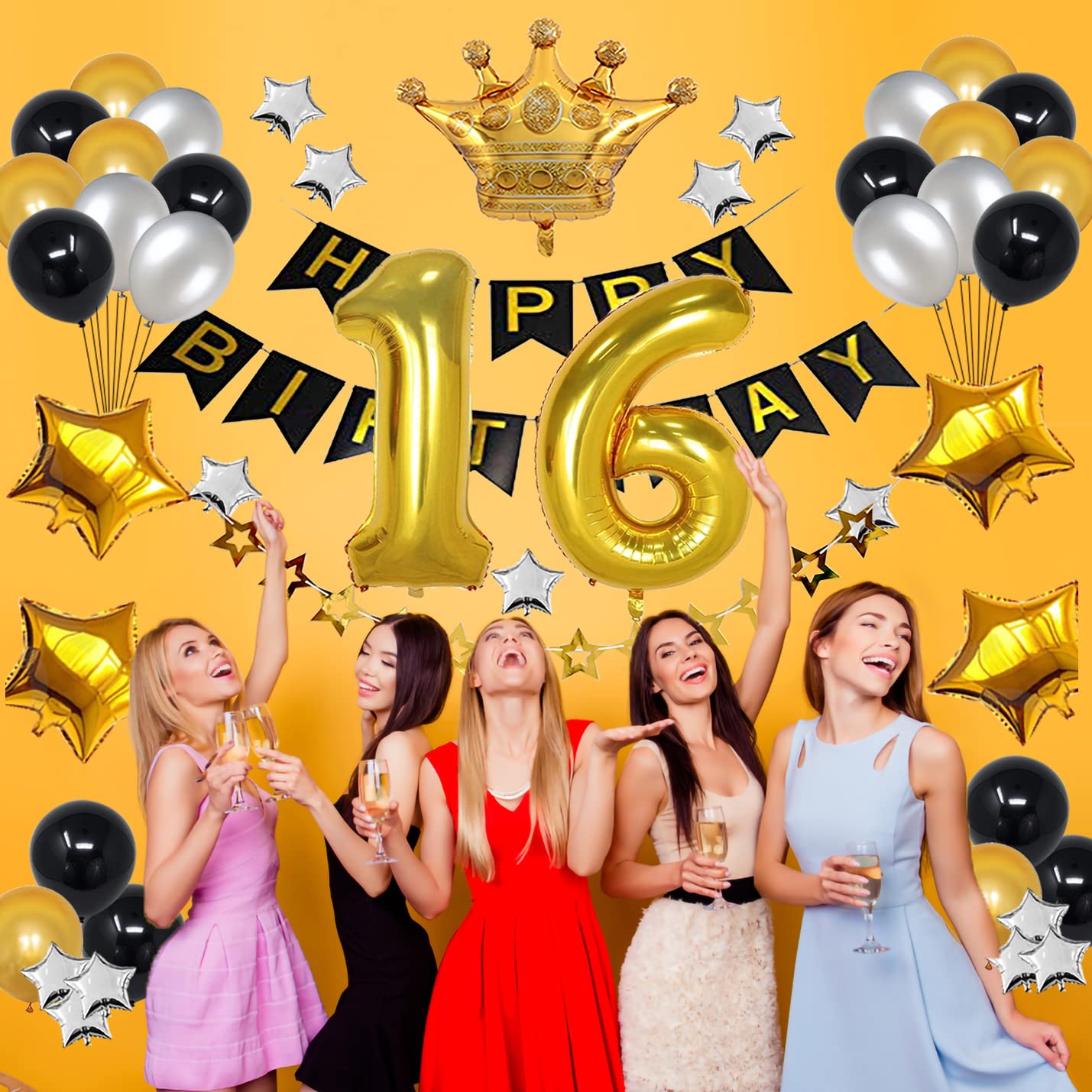 47th Birthday Party Decorations for Men & Women - Black & Gold 47 Balloon Set with Number Balloon & Banner - Perfect for 47 Year Old Birthday Celebrations, Office Parties & Milestone Events