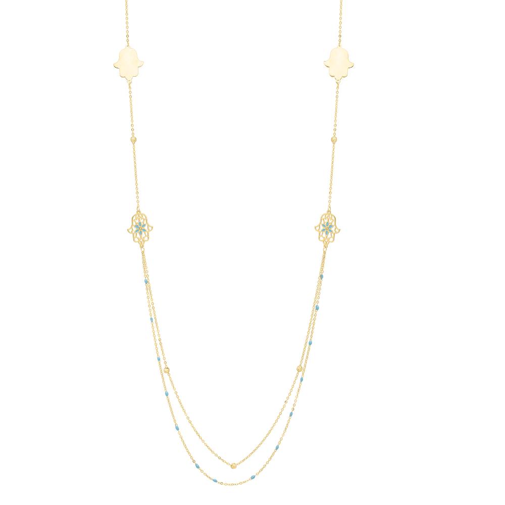 14K Gold 30-Inch Long Hamsa Pendant Necklace - Elegant Spiritual Jewelry for Women, Perfect for Everyday Wear, Gifts & Protection