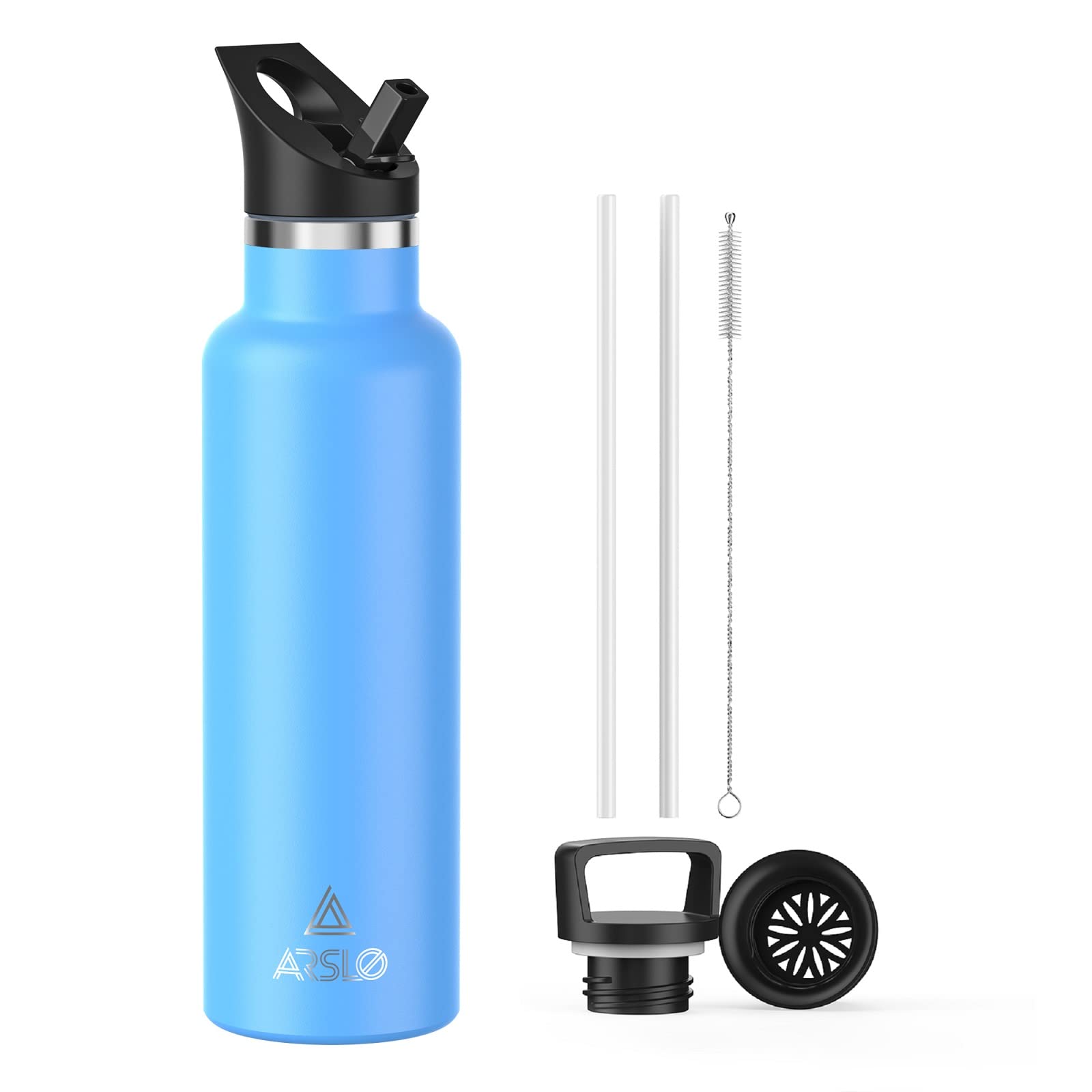 Arslo Stainless Steel Vacuum Insulated Water Bottle with Straw Lid - Keeps Cold 24H & Hot 12H for Hiking & Sports