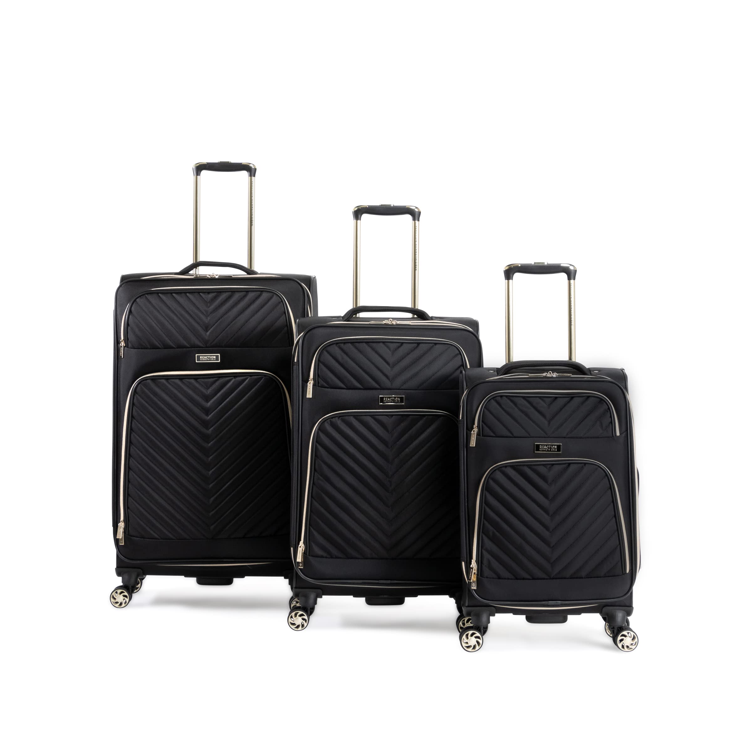 Kenneth Cole Reaction Women's 3-Piece Expandable Softside Luggage Set with 8-Wheel Spinners - Black Chevron (20