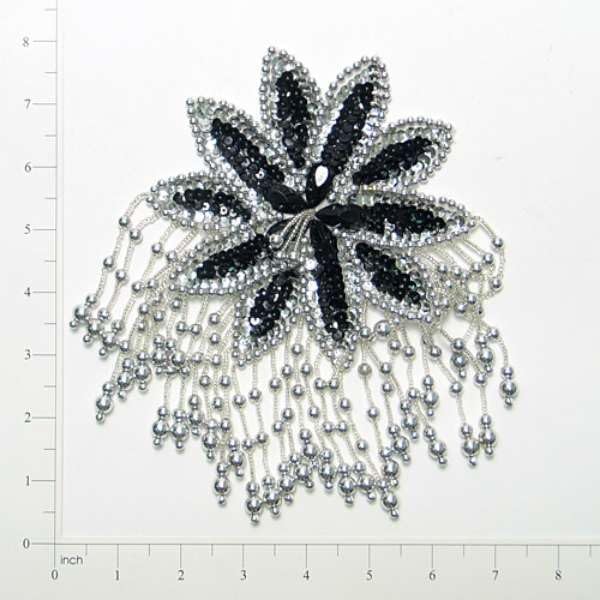 Expo International Sunburst Beaded Sequin Patches & Appliques - Black & Silver for DIY Clothing, Costumes, Bags & Accessories | Fashion Embellishments for Sewing & Crafts