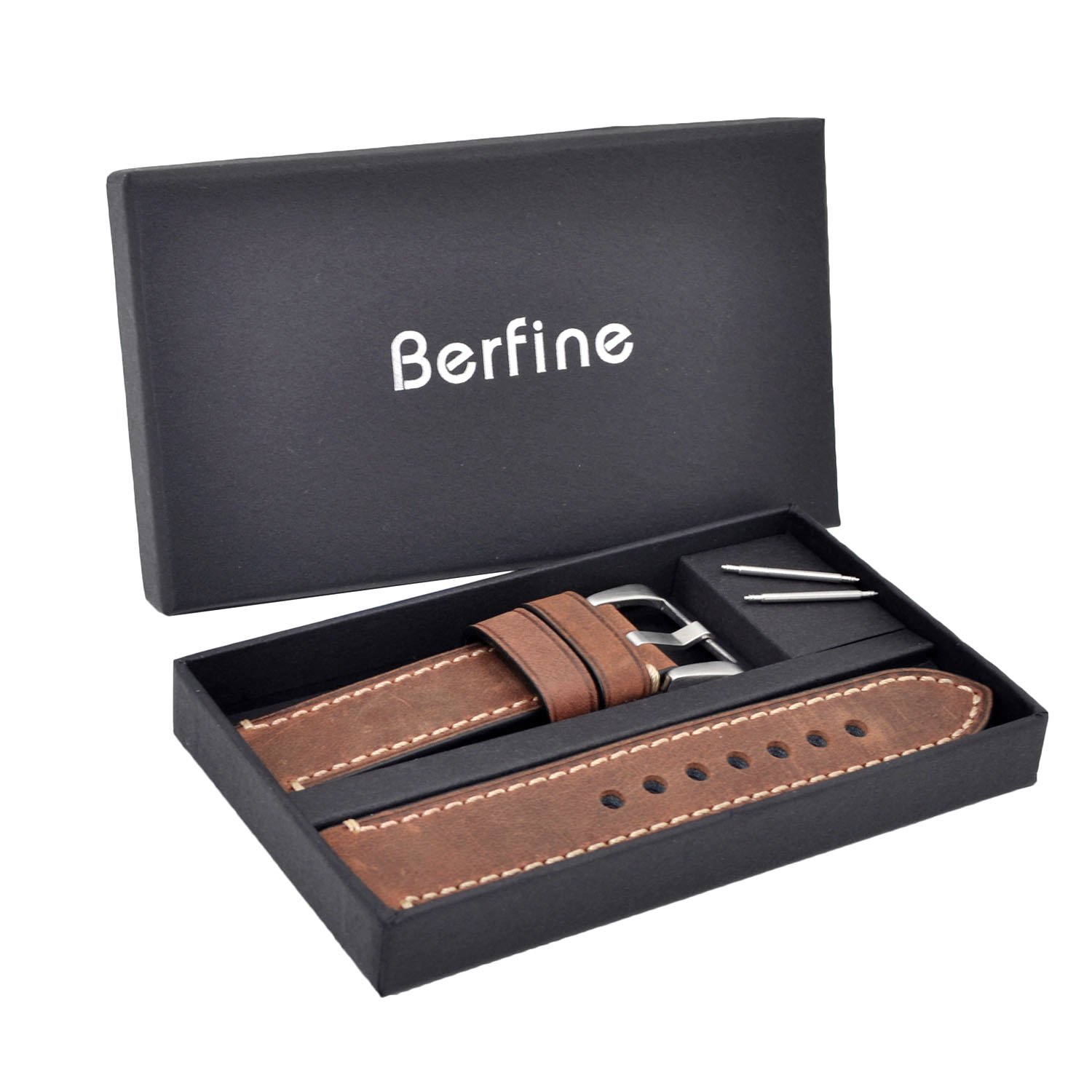 Berfine Genuine Leather Watch Band Replacement - Vintage Watch Strap for Men & Women with Stainless Steel Buckle - 20mm 22mm 24mm - Perfect for Dress Watches & Casual Wear