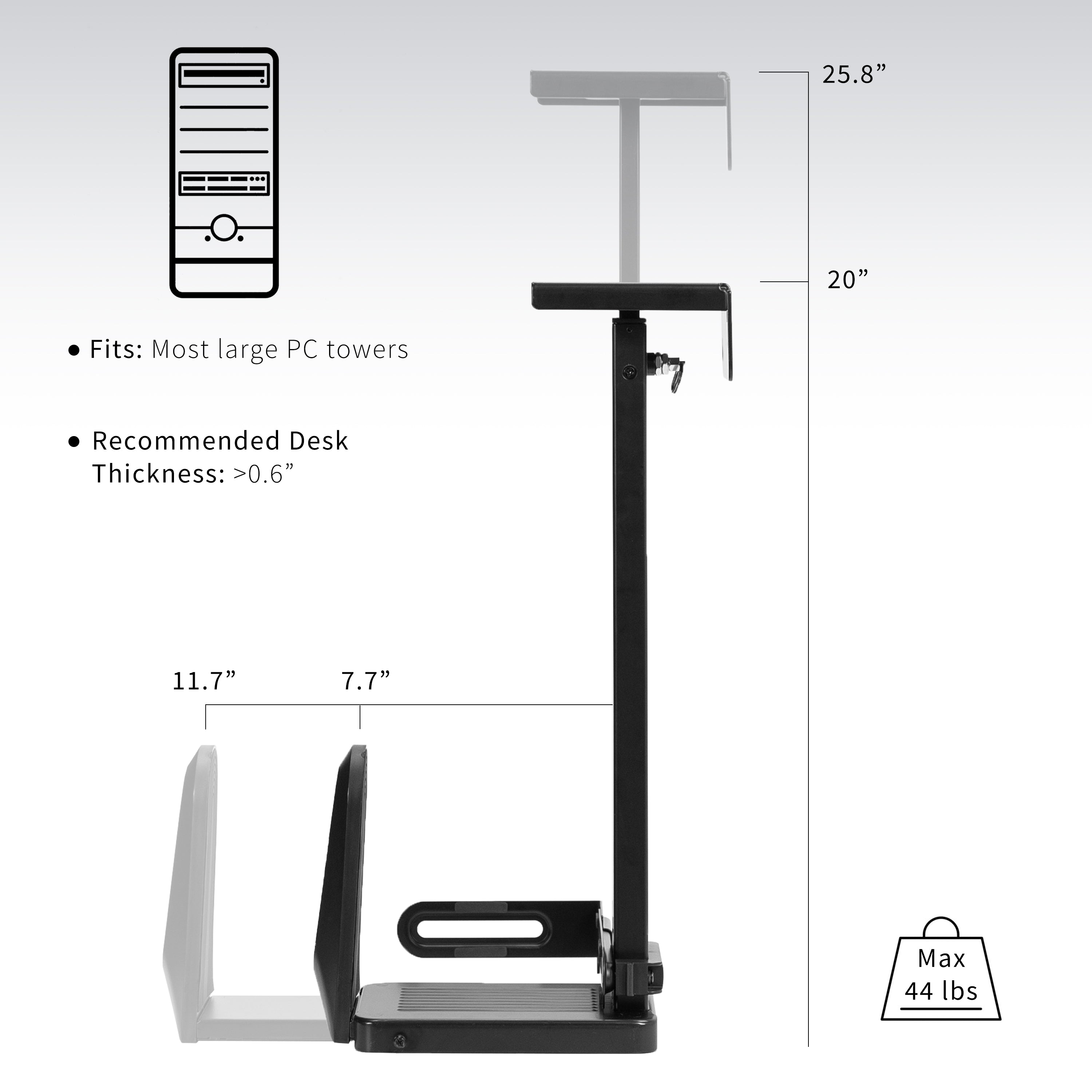 Under Desk PC Mount - Heavy Duty CPU Holder for Home & Office Workstations - Space Saving Computer Tower Stand for Desktops & Gaming PCs - Perfect for Cable Management & Organized Workspaces