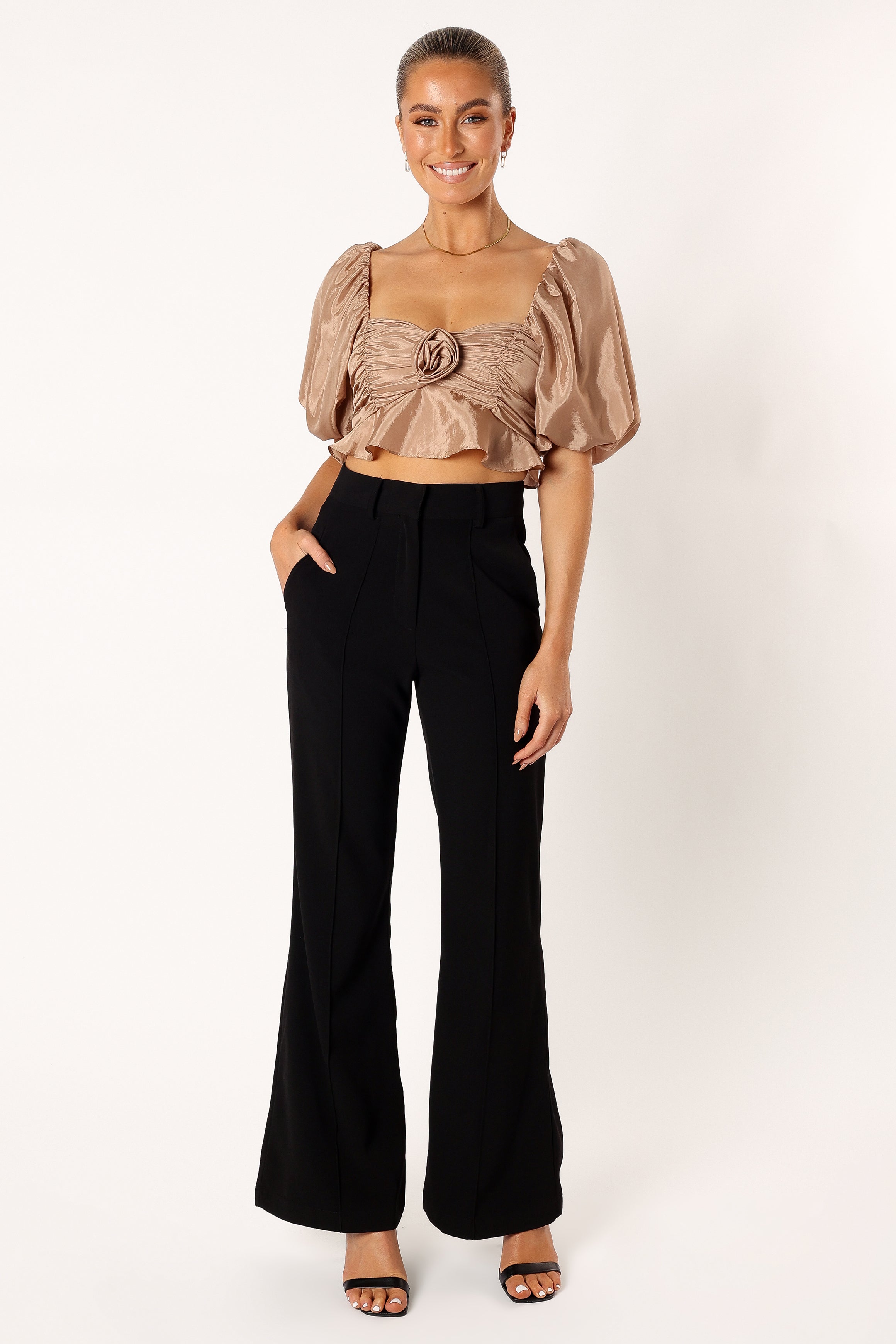 Bessie Rosette Top Champagne - Elegant Women's Blouse for Party, Wedding & Special Occasions