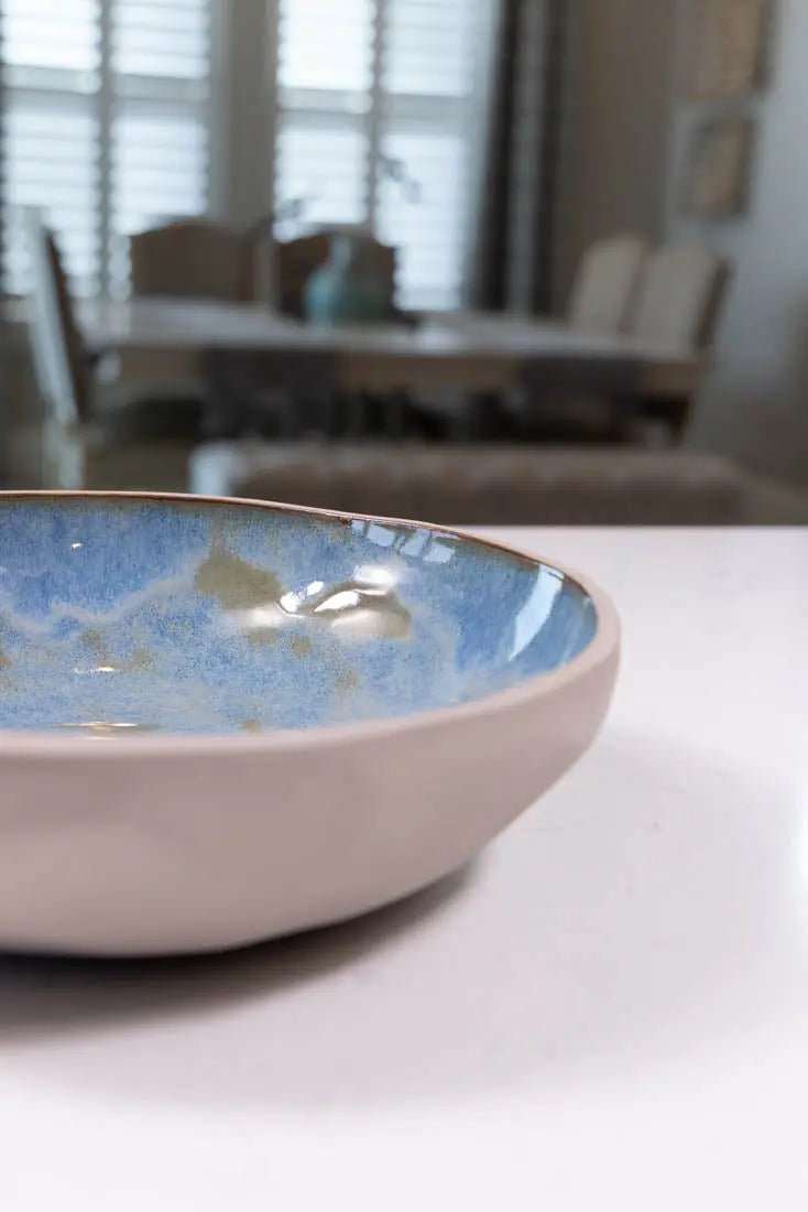 Large Gray Stoneware Decorative Thumped Serving Bowl - Handcrafted Ceramic Bowl for Soup, Salad, Pasta | Perfect for Dining, Entertaining & Kitchen Decor (Big Bowl Series)