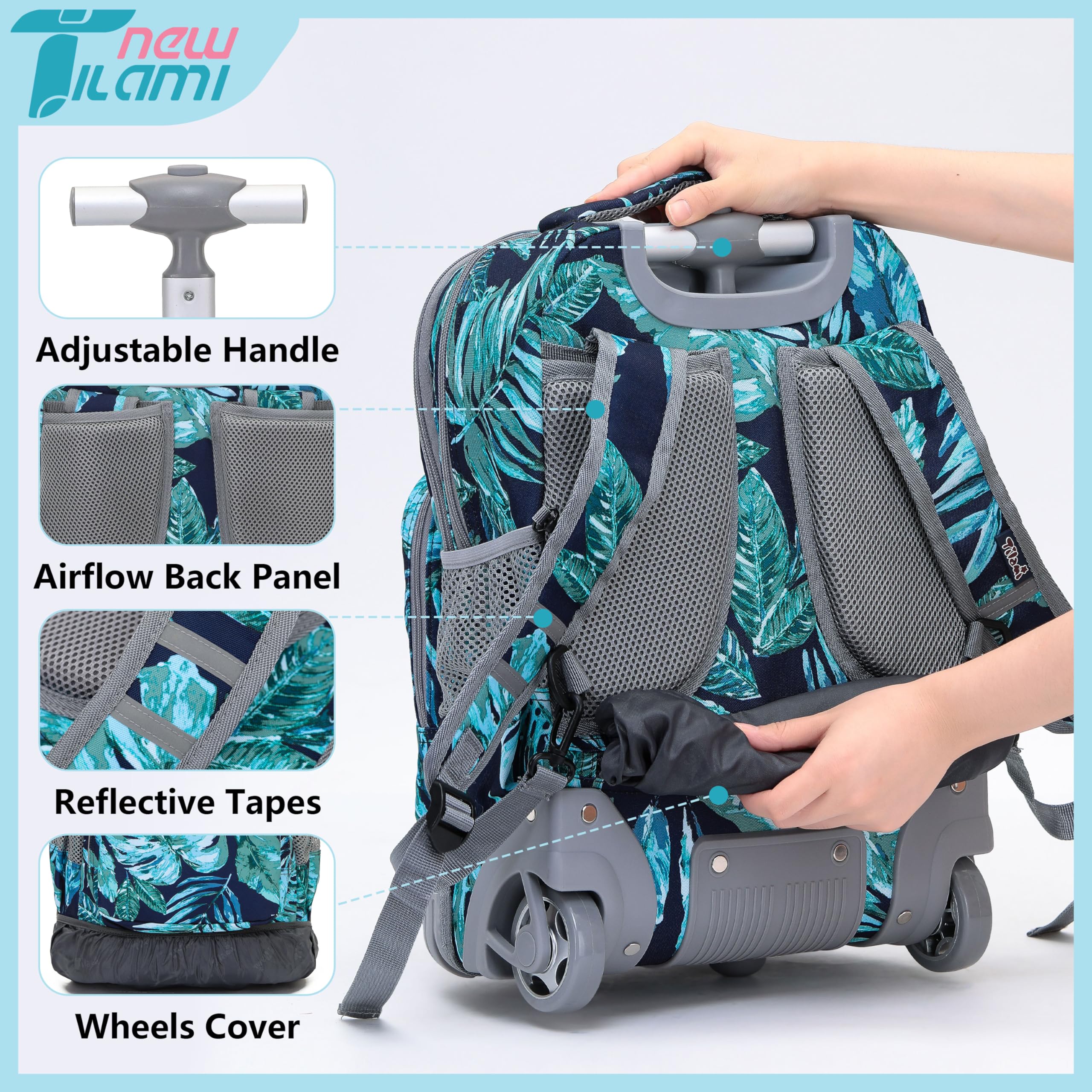 TILAMI 18 Inch Rolling Backpack for Kids - Wheeled Laptop Backpack with Handle, Durable School Backpack for Travel, College & Airplane Carry-On (Ideal for Students, Commuters & Business Trips)