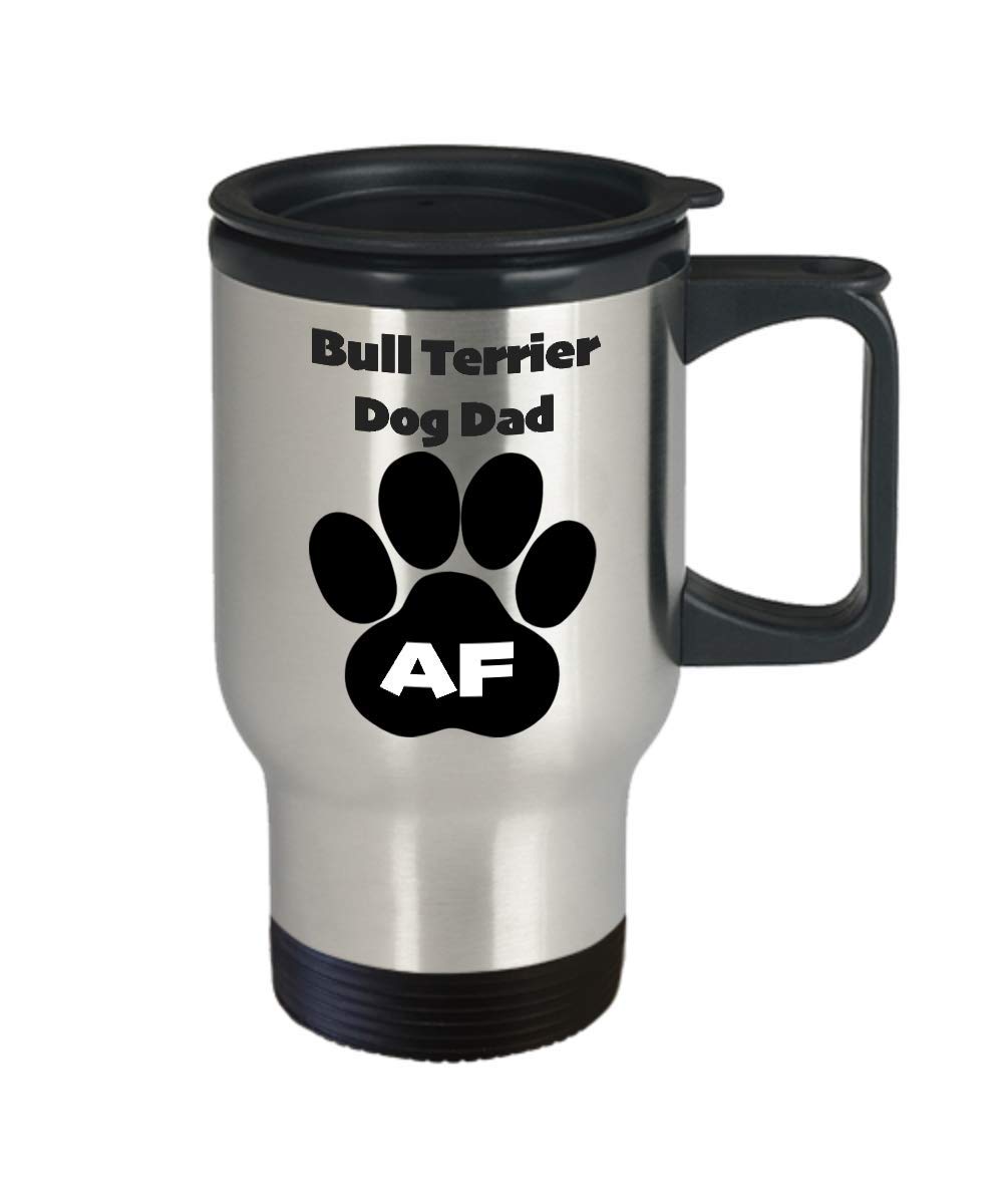 Bull Terrier Travel Coffee Mug - Perfect Gift for Dog Lovers & Pet Parents - Funny Dog Dad AF Mug - Ideal for Office, Home & Travel Use