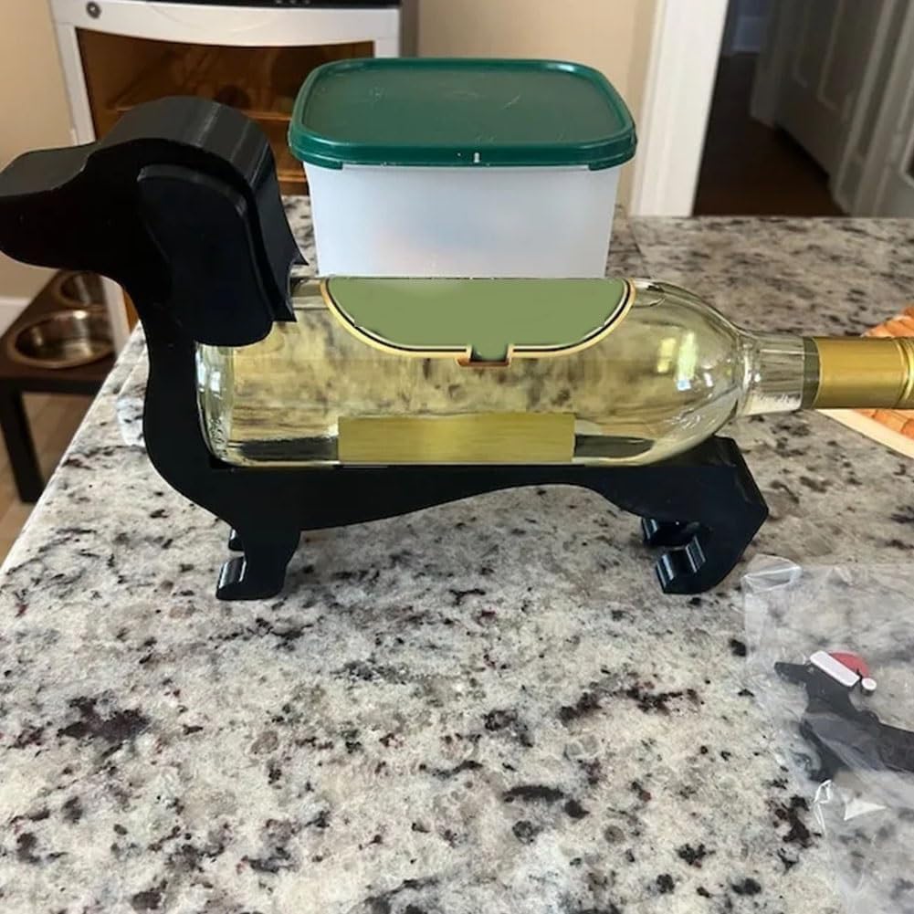 Black Dachshund Wine Bottle Holder - Decorative Single Bottle Wine Rack for Kitchen, Unique Dachshund Gifts for Women - Perfect for Home Bar, Wine Cellar & Party Decor