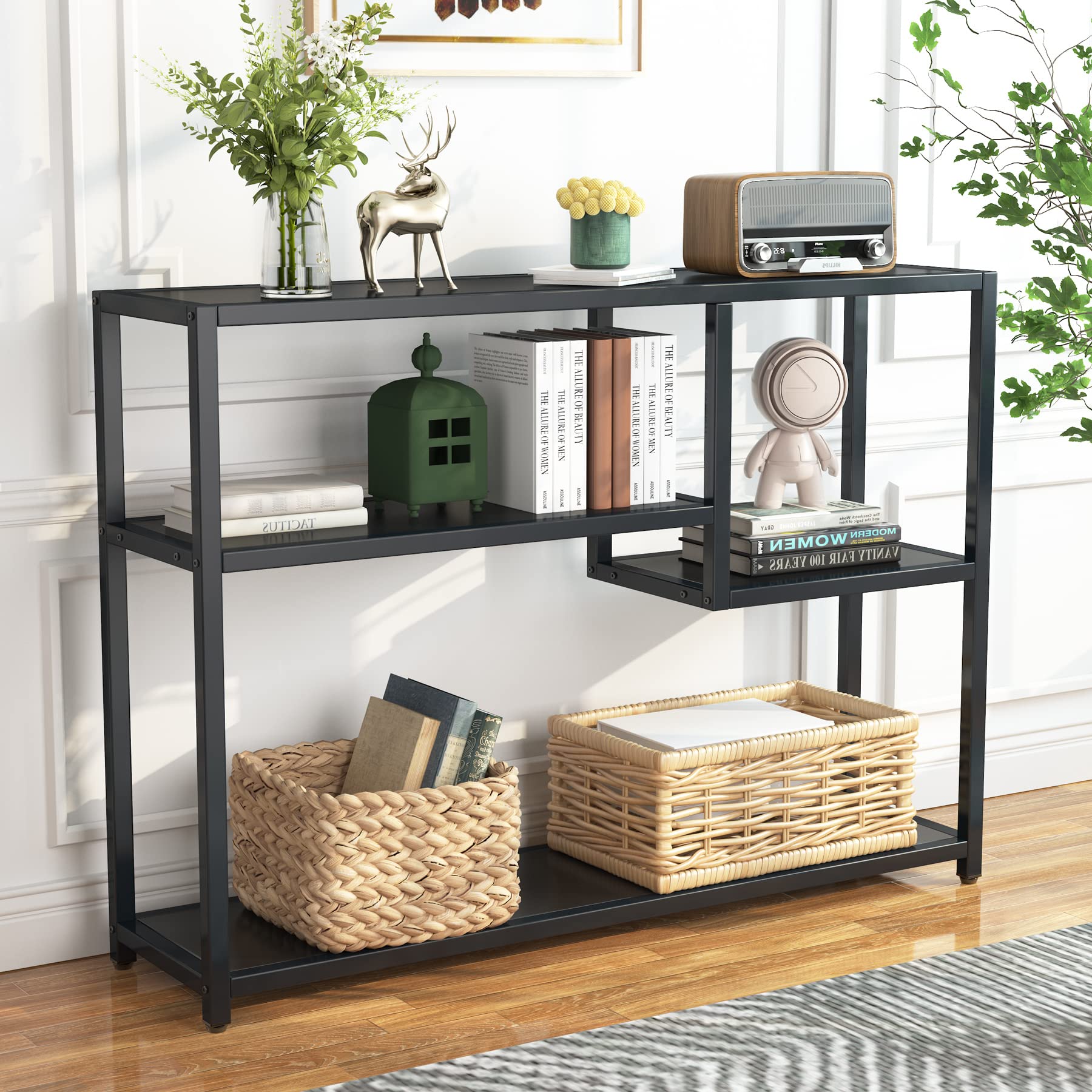 Tribesigns 43 Inch Vintage Console Table with Storage Shelves - Small Black Entryway Table for Living Room, Hallway, Foyer | Perfect Behind Couch Table & TV Stand for Home Decor