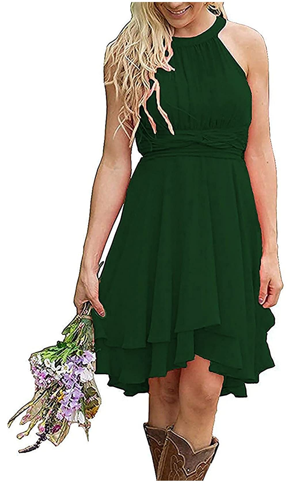 ANGELWARDROBE Women's Short Knee-Length Chiffon Bridesmaid Dress - Country Style Formal Wedding Guest Gown for Parties, Rehearsal Dinners & Special Occasions