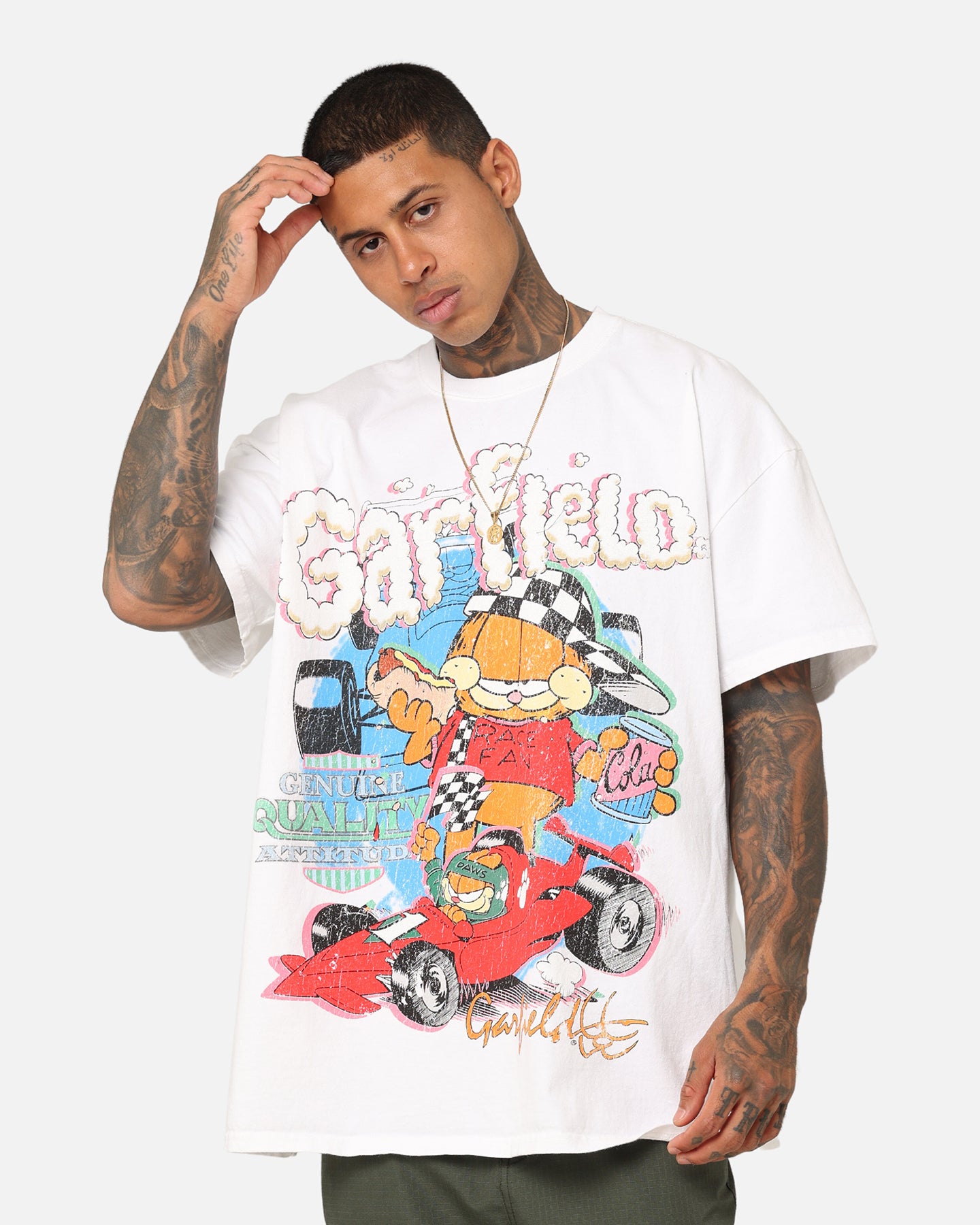 Vintage Garfield Graphic Heavyweight T-Shirt - White | Retro Cartoon Tee for Men & Women | Perfect for Casual Wear, Cosplay & Pop Culture Fans