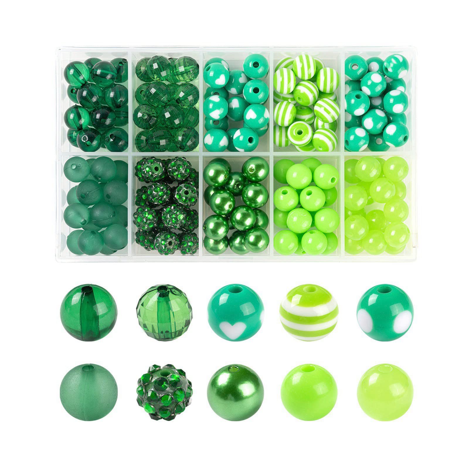 Boutigem 160pcs Chunky Bubblegum Beads Set - Assorted Striped Resin Beads, Round Pearl Beads & Rhinestone Disco Ball Loose Beads (1-12mm) for DIY Jewelry Making, Bracelets, Necklaces & Craft Projects - Perfect for Kids Crafts, Party Favors & Fashion Accessories