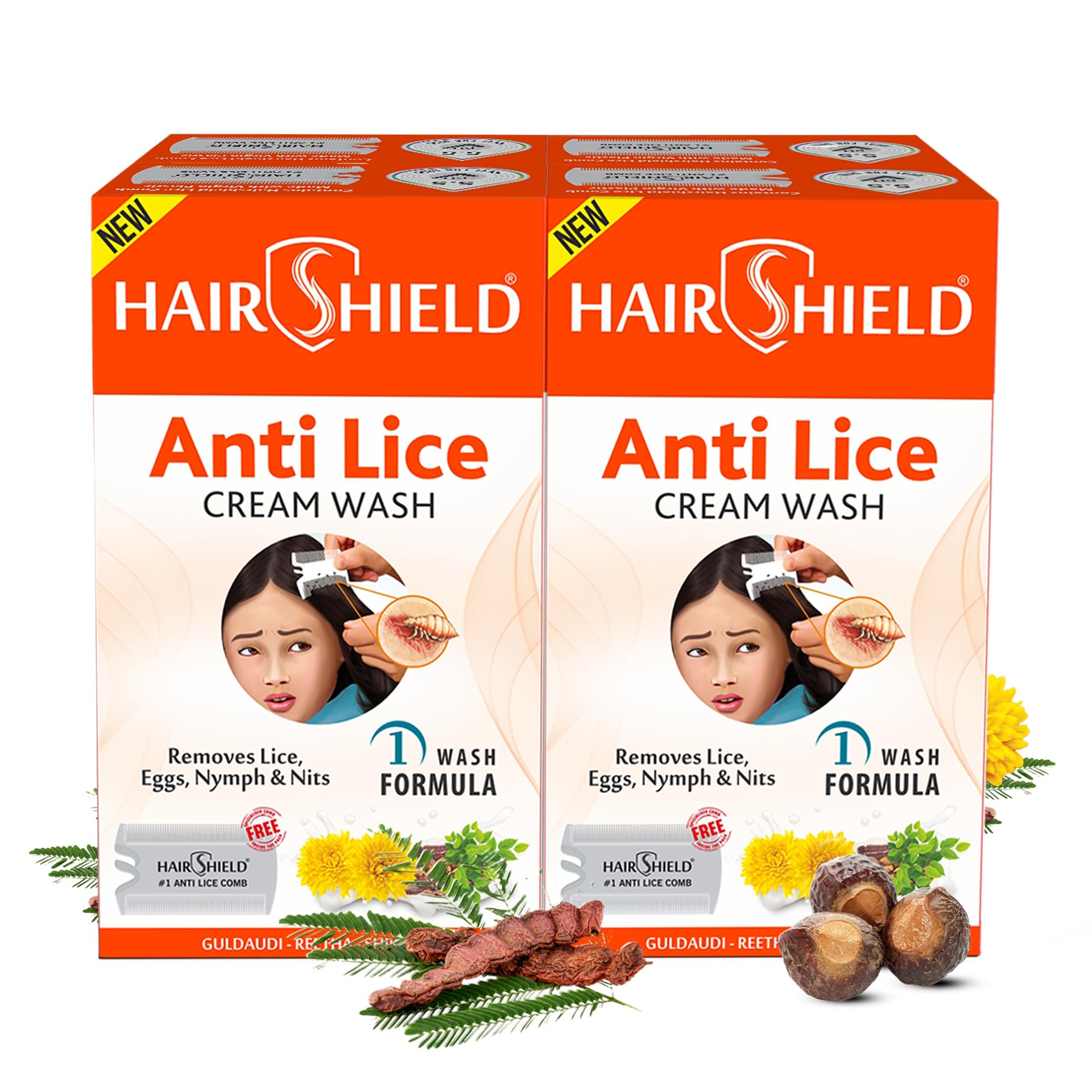 HairShield Anti-Lice Cream Wash - Head Lice Treatment with Free Comb (30ml x 4 Pack, 120ml Total) - Safe & Effective for Kids & Adults at Home or School