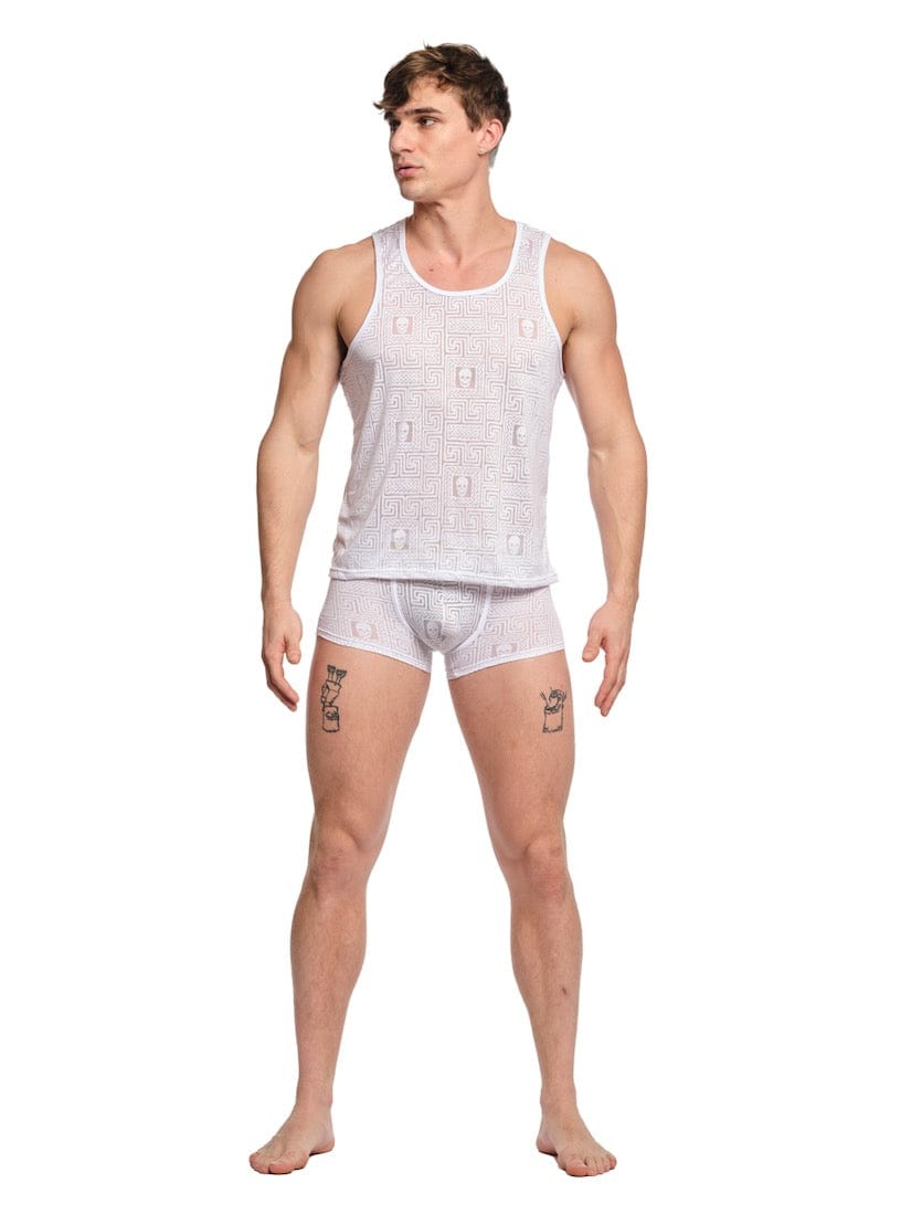 Roman Tile Burnout Tank Top - Women's White Lace Summer Blouse for Casual Wear & Beach Outfits