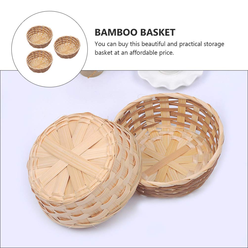 EXCEART 3-Piece Natural Wicker Fruit Basket Set - Round Willow Woven Bread Serving Tray & Storage Basket for Kitchen, Dining Table, Picnic, Party - Eco-Friendly Home Decor