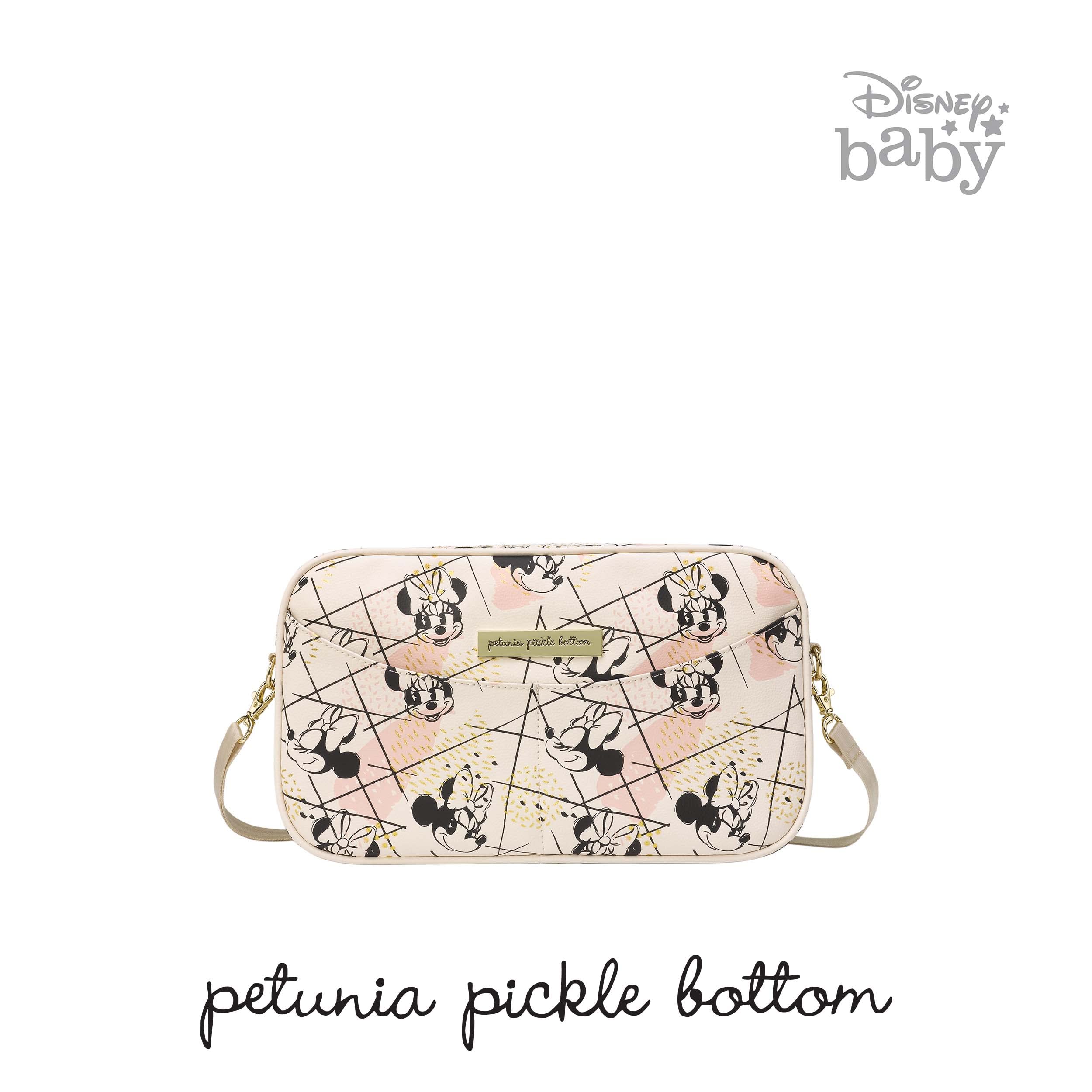 Petunia Pickle Bottom Companion Diaper Clutch with Fold-Out Changing Pad | Compact Baby Essentials Organizer for Travel | Lightweight & Washable | Shimmery Minnie Mouse Design | Perfect for Daycare, Park Outings & Quick Diaper Changes