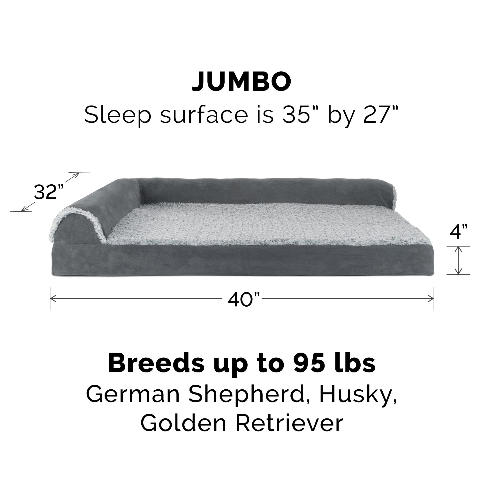 Furhaven Orthopedic Dog Bed for Large Dogs - Washable Cover, Up to 95 lbs - Plush Faux Fur & Suede - Perfect for Living Room or Bedroom
