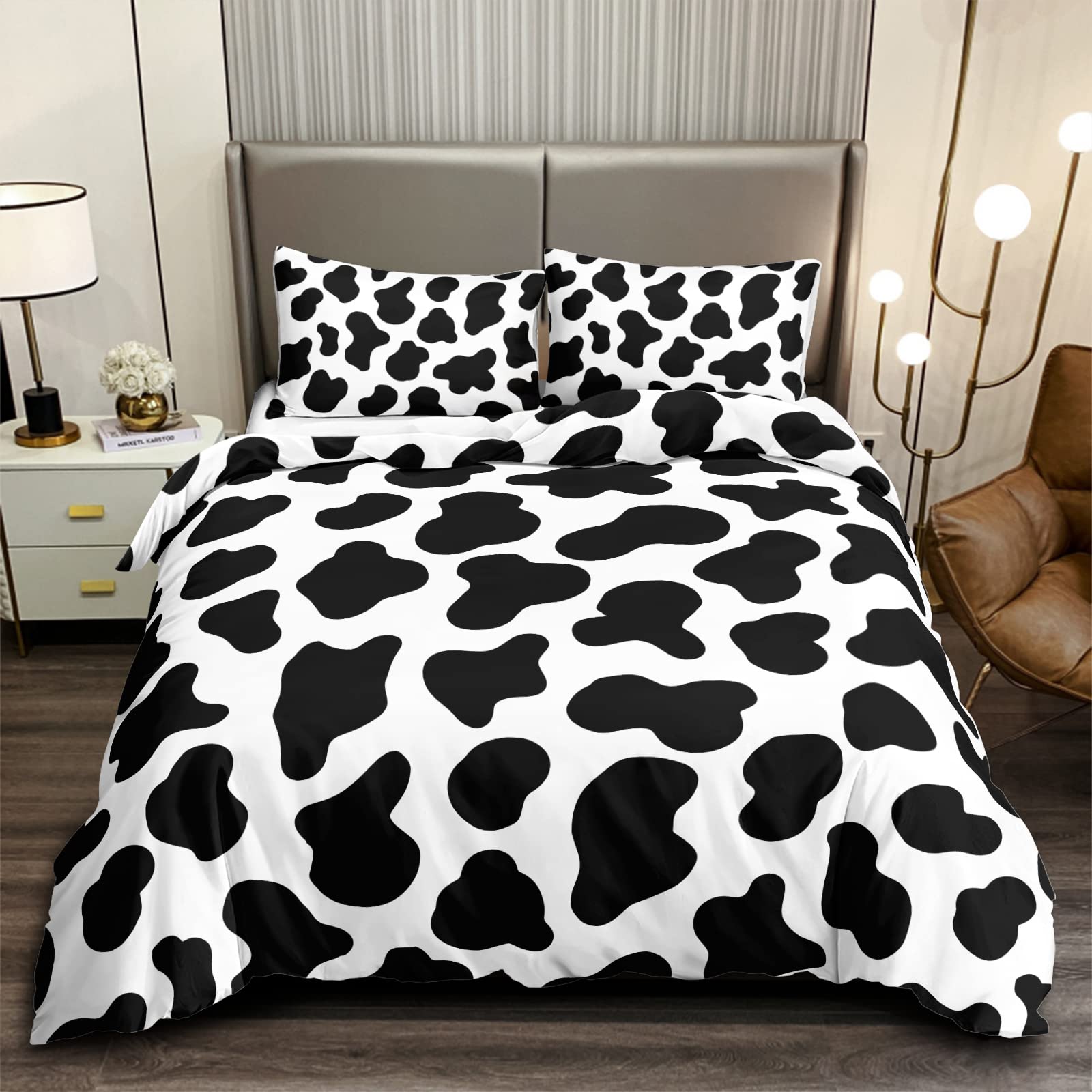 BSNTTH Printed Cow Pattern Duvet Cover Set - Twin Size Black & White Modern Bedding for Kids, Teens & Adults | Soft Comforter Cover for Boys & Girls Bedroom Decor (Comforter Not Included) - Perfect for Kids' Rooms, Dorm Decor & Cozy Home Styling