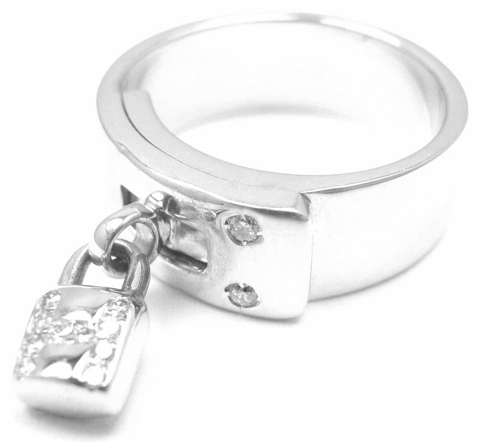 Authentic Hermes 18K White Gold Diamond H Lock Band Ring Size 5 - Luxury Jewelry for Women, Perfect for Weddings, Anniversaries & Special Occasions