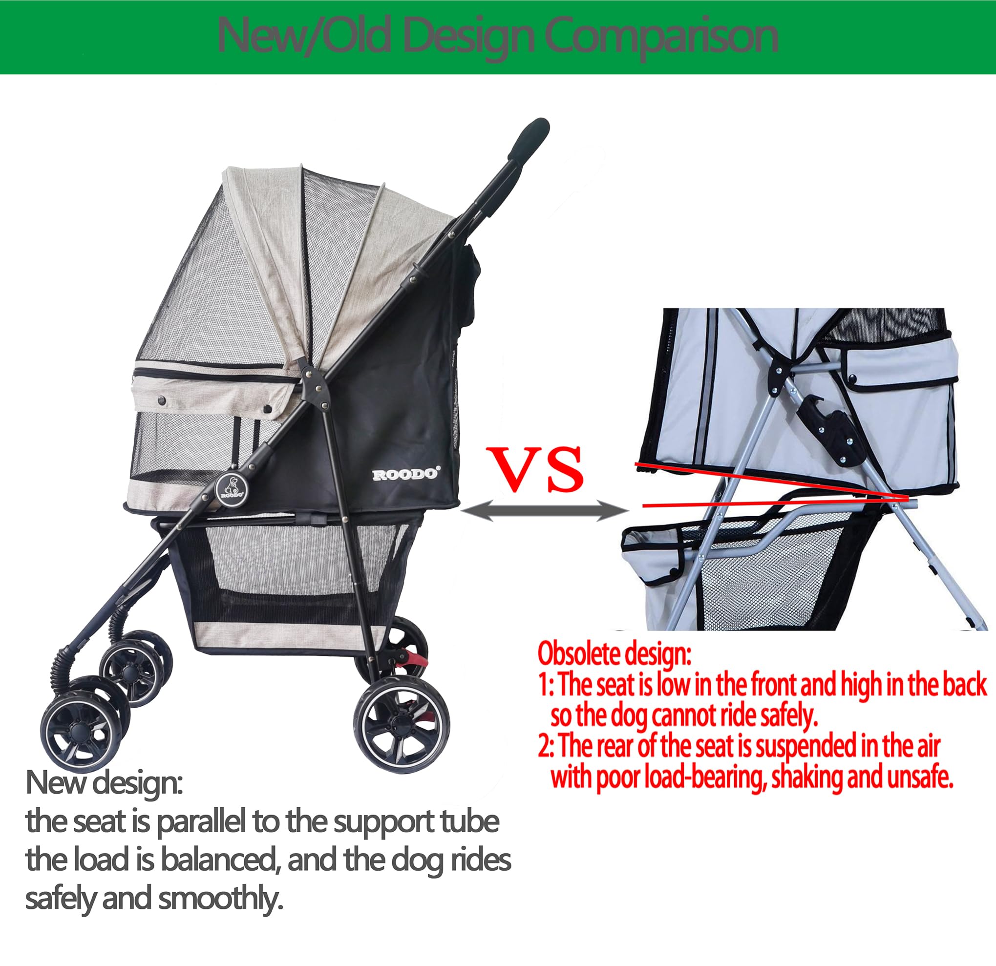 ROODO 4 Wheel All-Terrain Pet Stroller - Lightweight Foldable Compact Travel Jogger for Small/Medium Dogs & Cats up to 30lbs (Light Khaki) | Perfect for Outdoor Walks, Shopping Trips & Vet Visits
