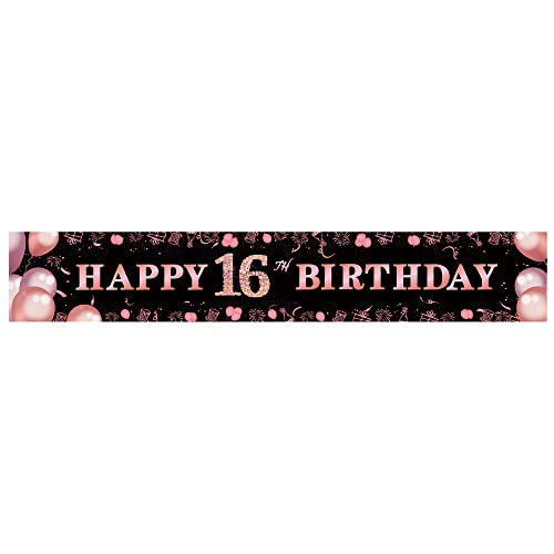 Happy 16th Birthday Banner Rose Gold