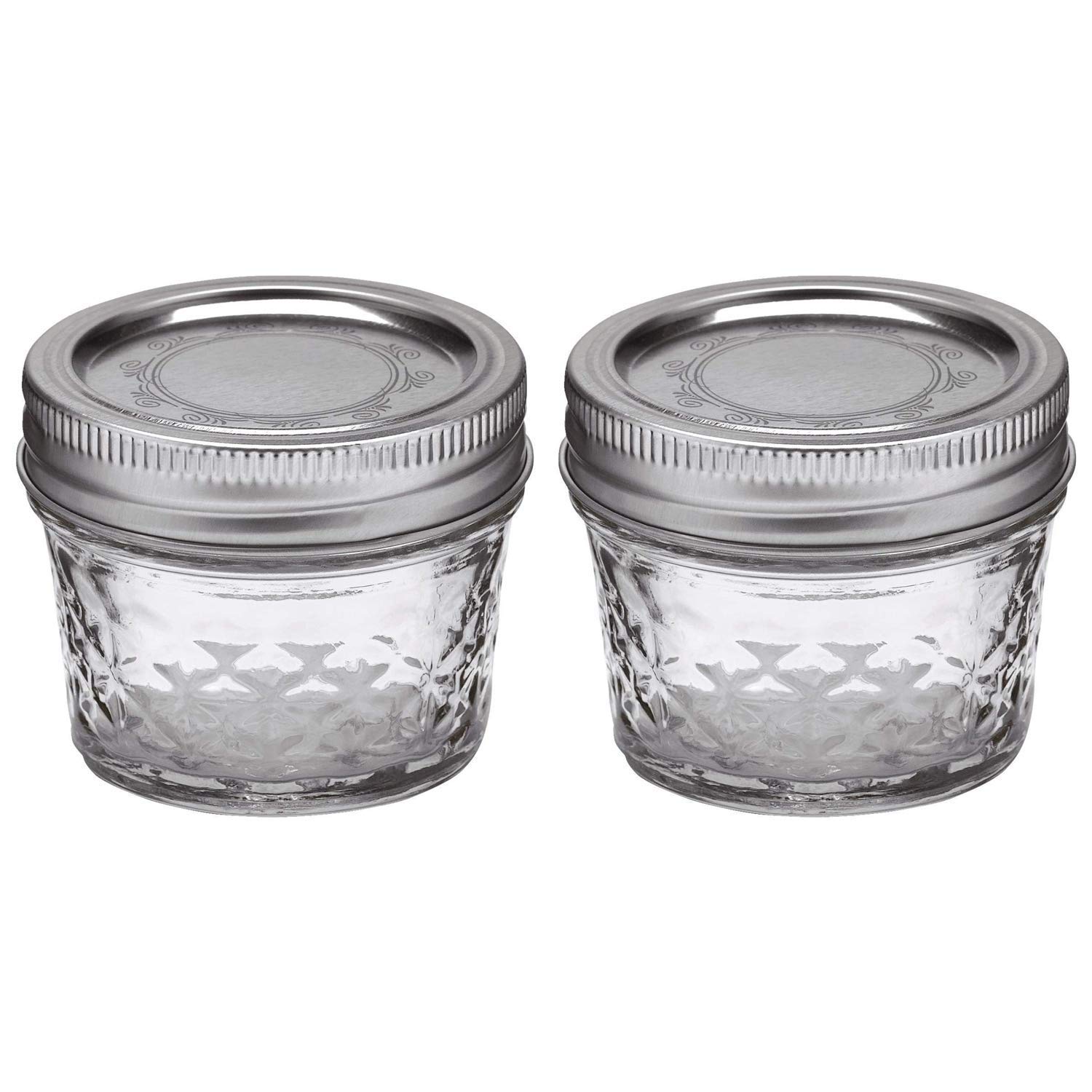Ball Mason 4oz Quilted Jelly Jars with Lids and Bands - Set of 2 Glass Canning Jars for Homemade Jam, Honey, Spices & DIY Crafts - Perfect for Food Storage, Wedding Favors & Gift Packaging