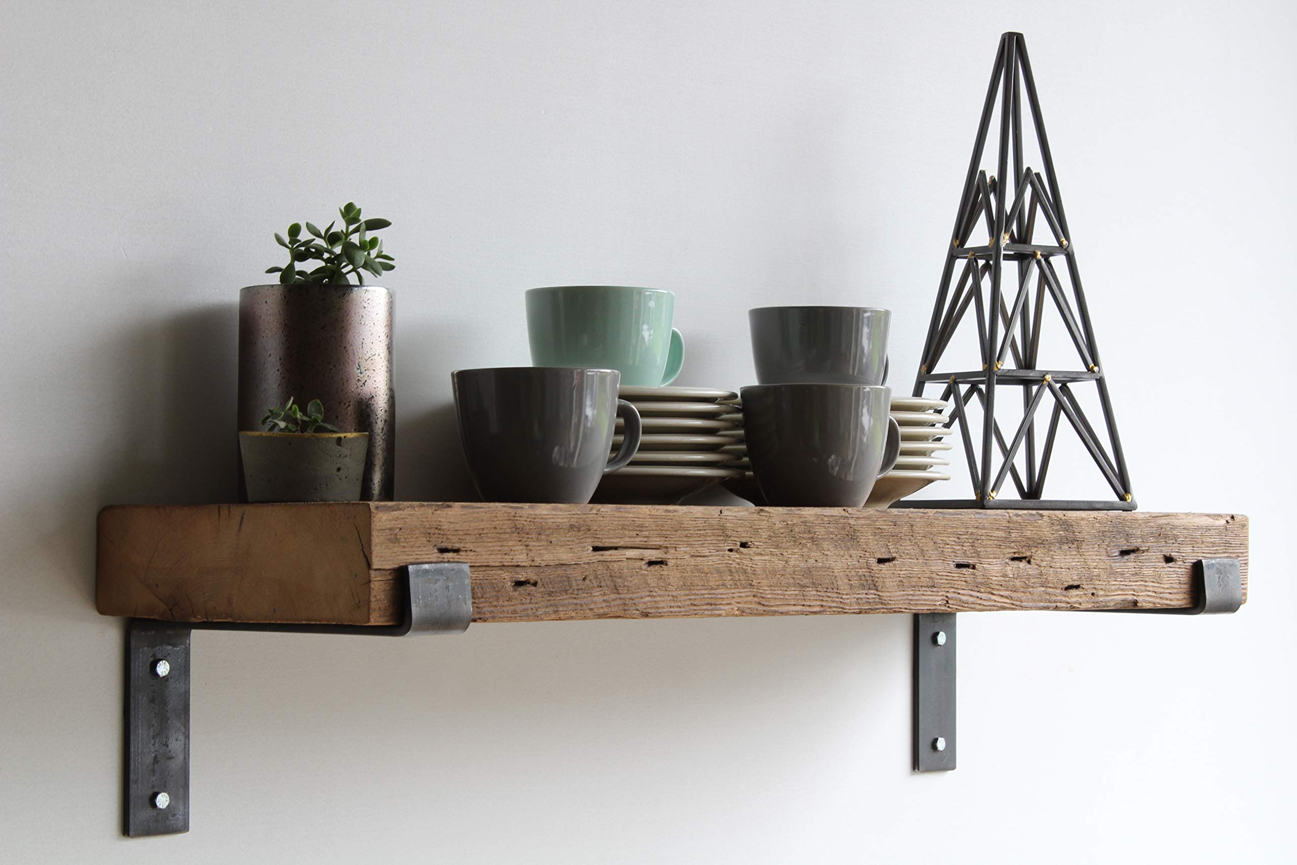 Reclaimed Barn Wood Floating Shelves with Brackets - Set of 2 (36x11.5x3 Inches) - Rustic Home Decor for Living Room, Bedroom & Kitchen Storage