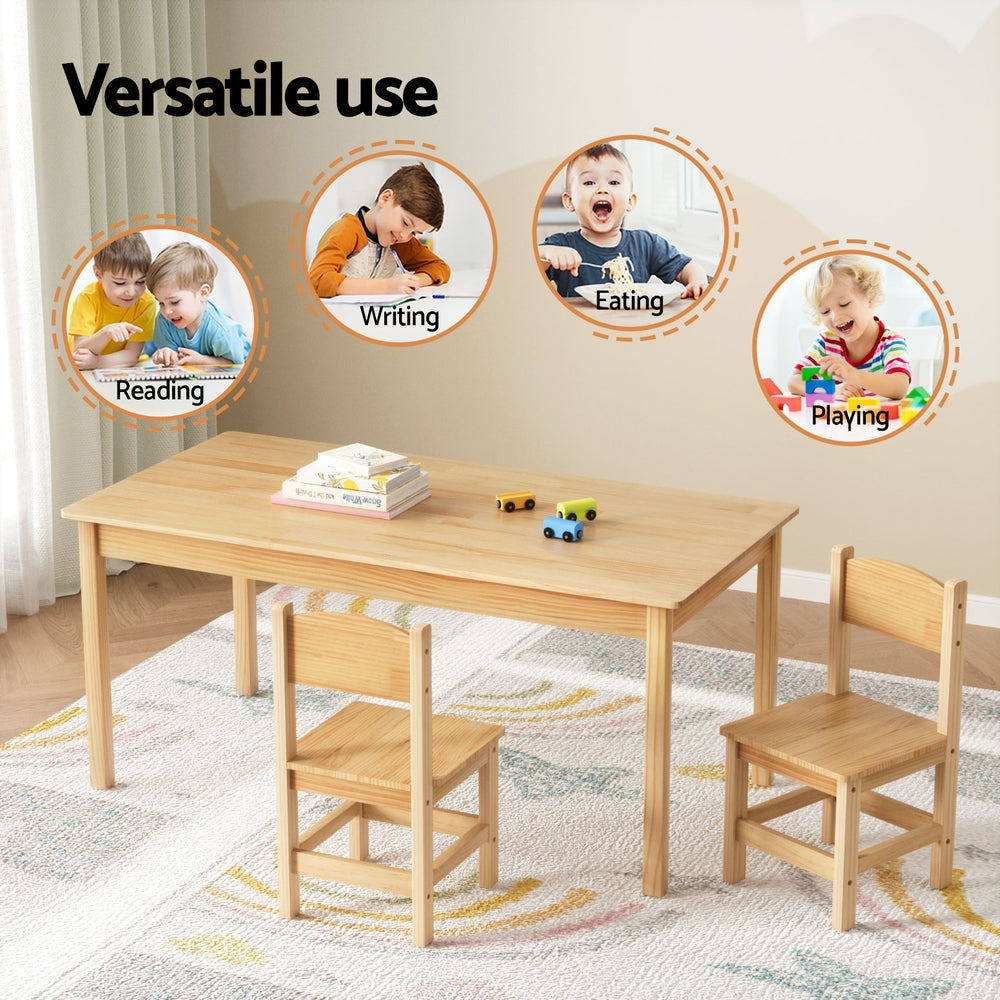 Keezi Kids Table and 2 Chairs Set - Solid Pinewood Furniture for Children's Playroom, Study, or Bedroom - Perfect for Arts, Crafts, and Learning Activities
