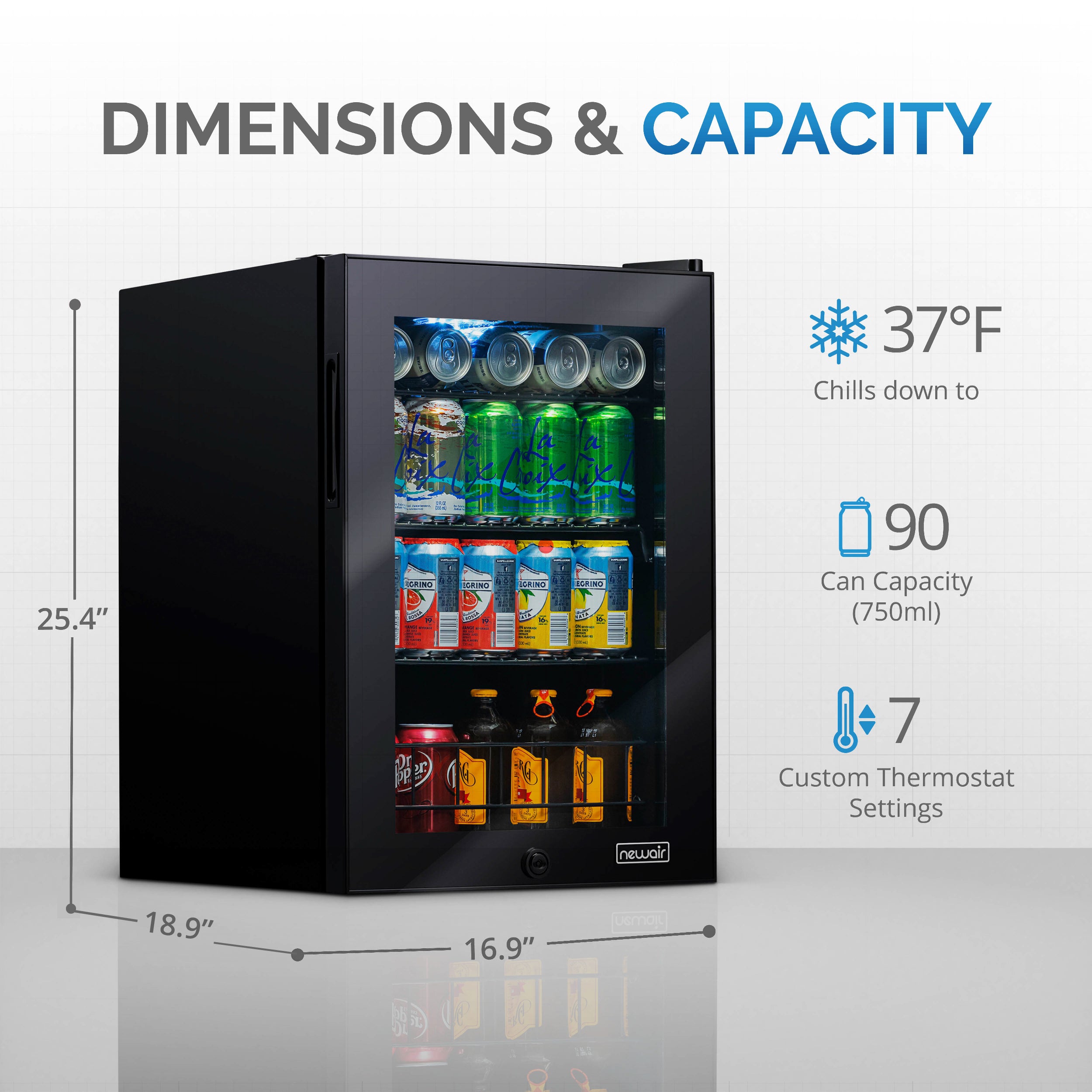 Newair® 90 Can Freestanding Black Beverage Refrigerator - Compact Mini Fridge for Beer, Wine & Soda - Perfect for Home Bar, Office, or Man Cave