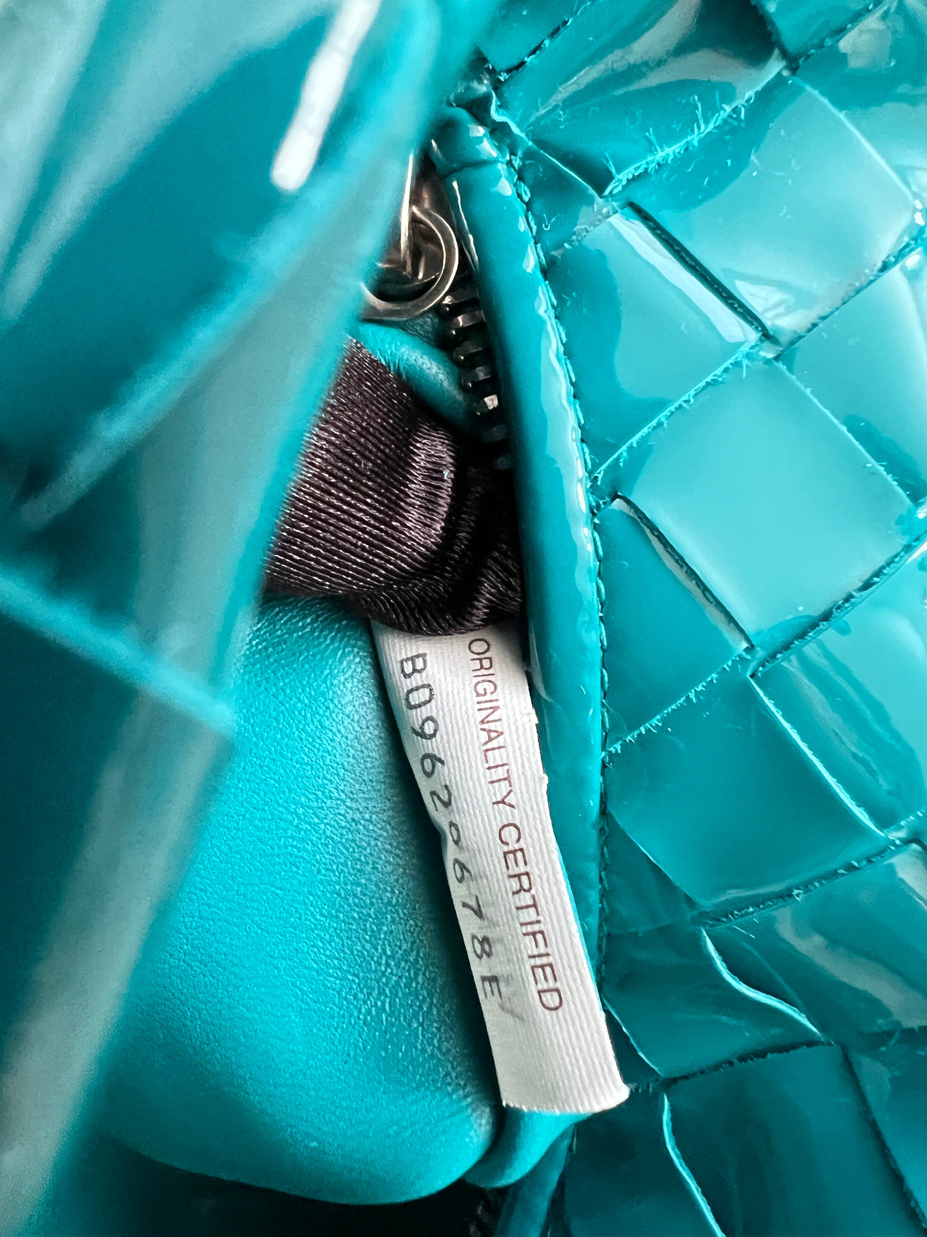 Authentic Bottega Veneta Blue Patent Leather Mini Jodie Crossbody Bag - Luxury Designer Handbag for Women, Perfect for Date Night & Special Occasions