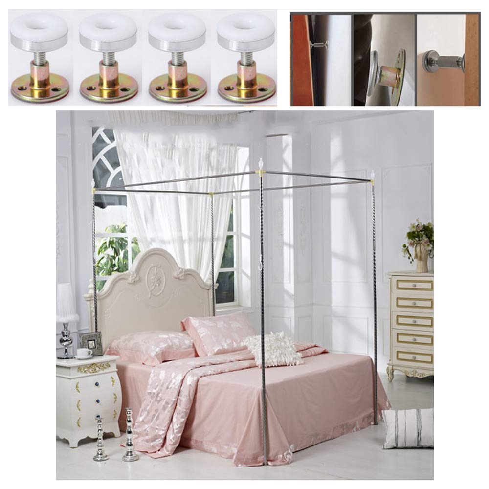 Stainless Steel Bed Canopy Frame with 4 Corner Mosquito Netting Bracket - 25mm, 1×2m Bed Stand Canopy Post for Single/Double/Queen/King/California King Size Beds (Includes Anti-Shake Tool) - Perfect for Outdoor Camping, Bedroom Decor, and Mosquito Protection