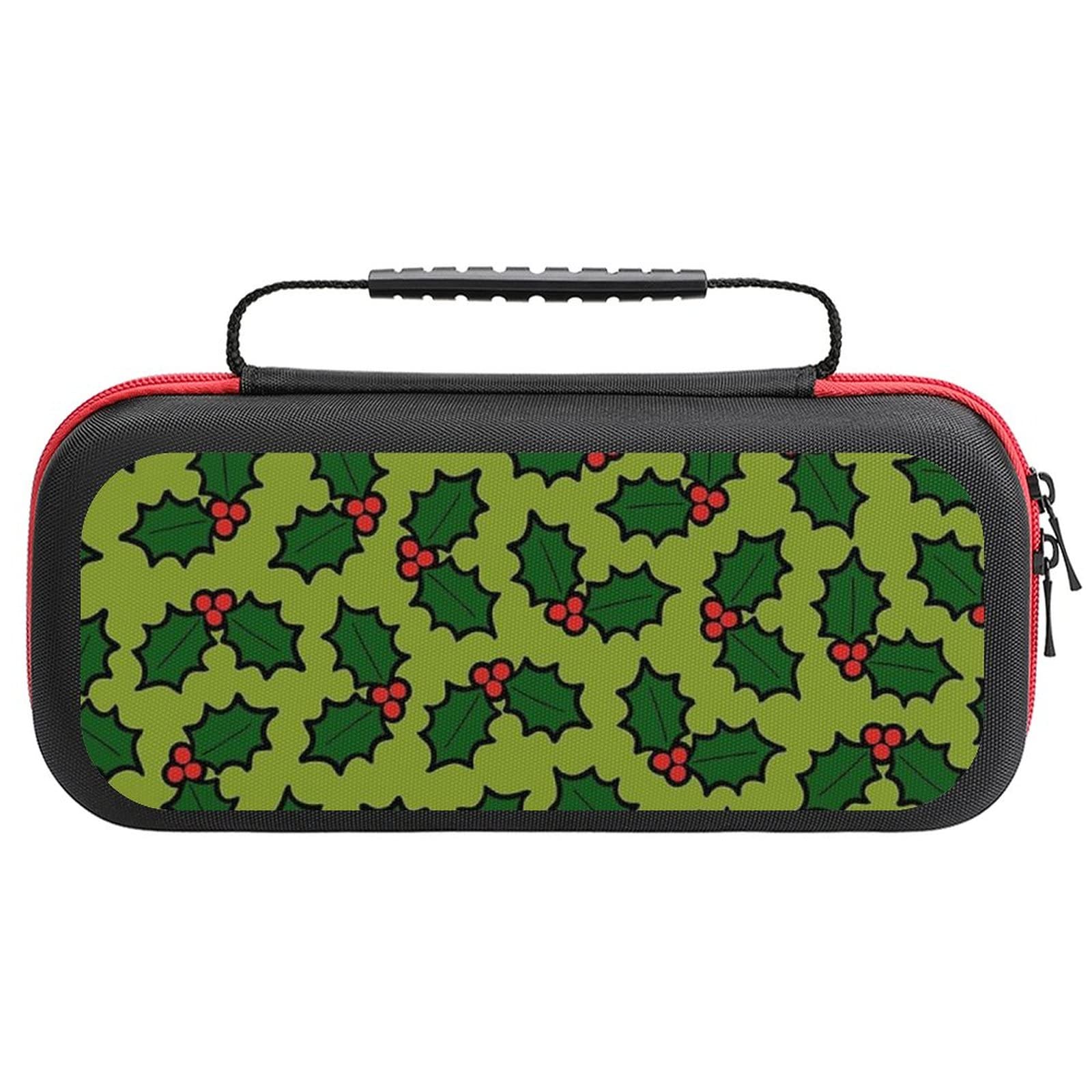 FunnyStar Holly Leaves & Berries Pattern Protective Carrying Case for Nintendo Switch - Waterproof Storage Handbag for Travel, Gaming & Outdoor Use
