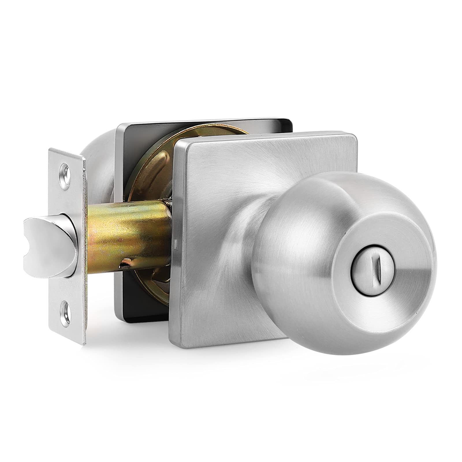 Gobrico Brushed Nickel Privacy Door Knob with Lock - Round Ball Style Interior Door Lockset with Thumb Turn Inside - Stainless Steel Bedroom & Bathroom Door Hardware (1 Pack) - Perfect for Bedrooms, Bathrooms, and Home Privacy Security