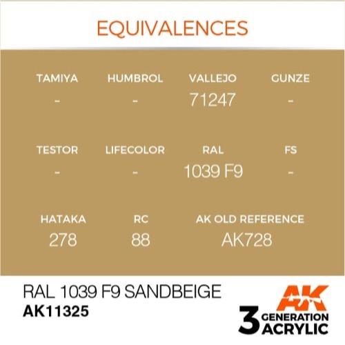 AK Interactive AK11325 AFV Series RAL 1039 F9 Sandbeige Acrylic Paint - 17ml Bottle - 3rd Generation Formula - Perfect for Military Model Kits & Miniature Painting