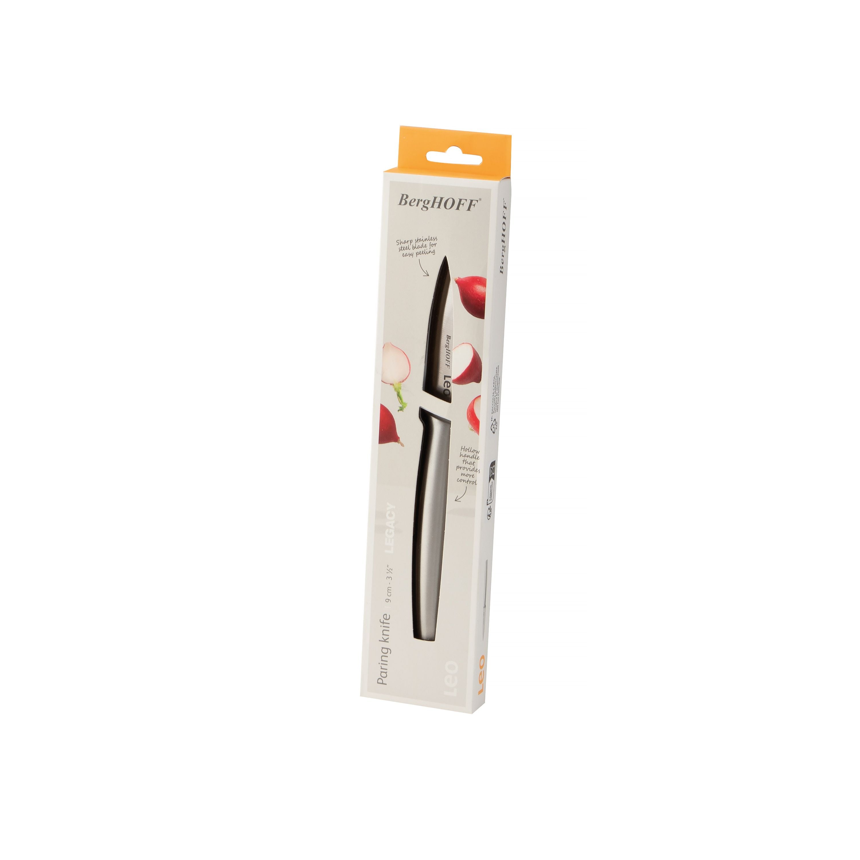 BergHOFF Leo Legacy 3.5-inch Stainless Steel Paring Knife - Sharp Kitchen Utility Knife for Peeling, Slicing Fruits & Vegetables - Perfect for Home Cooking & Professional Chefs