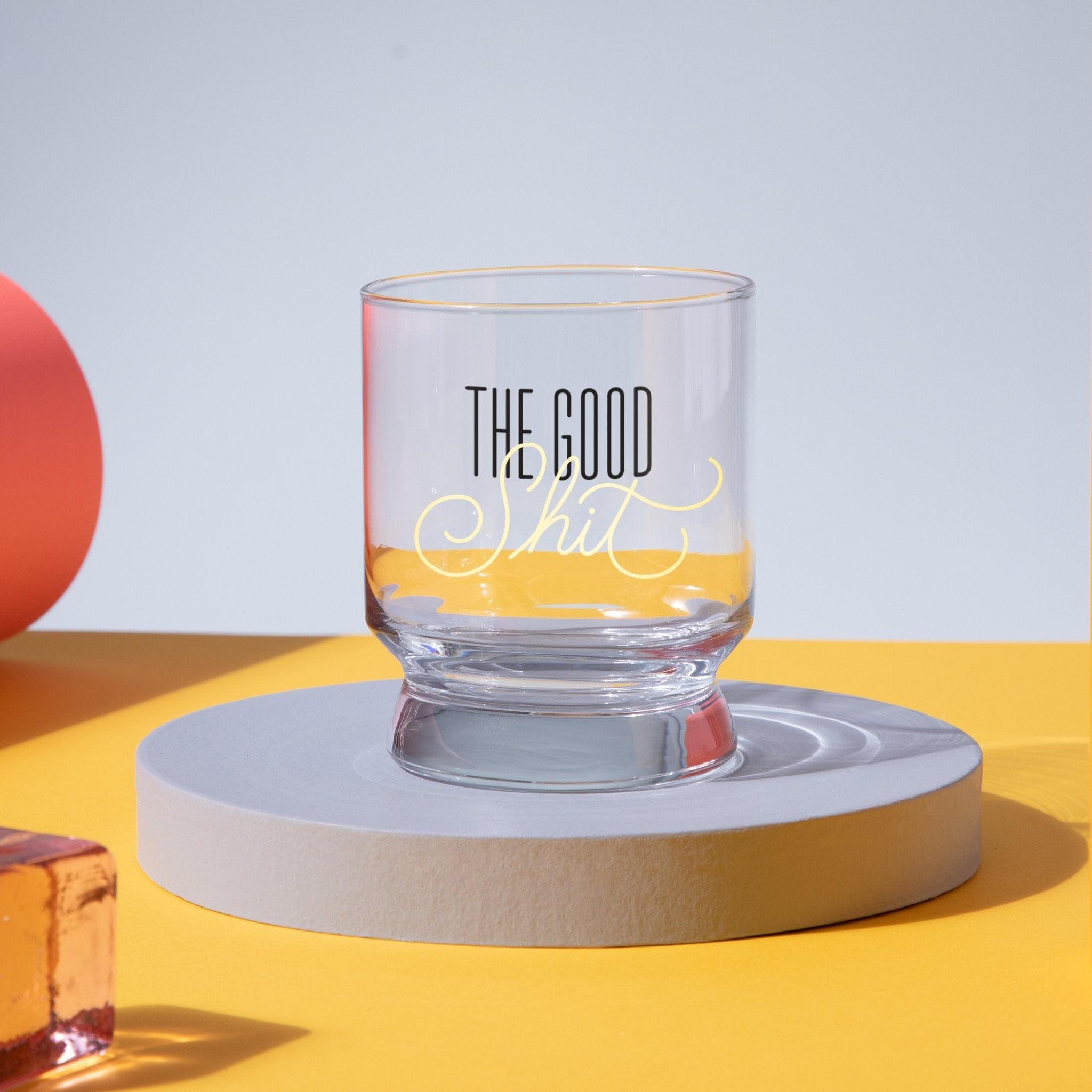 Brass Monkey Lowball Glass - 12 oz Pedestal Whiskey Glass with Gold Foil Lettering, Elegant Gift Box - Perfect for Bourbon, Scotch & Cocktail Entertaining