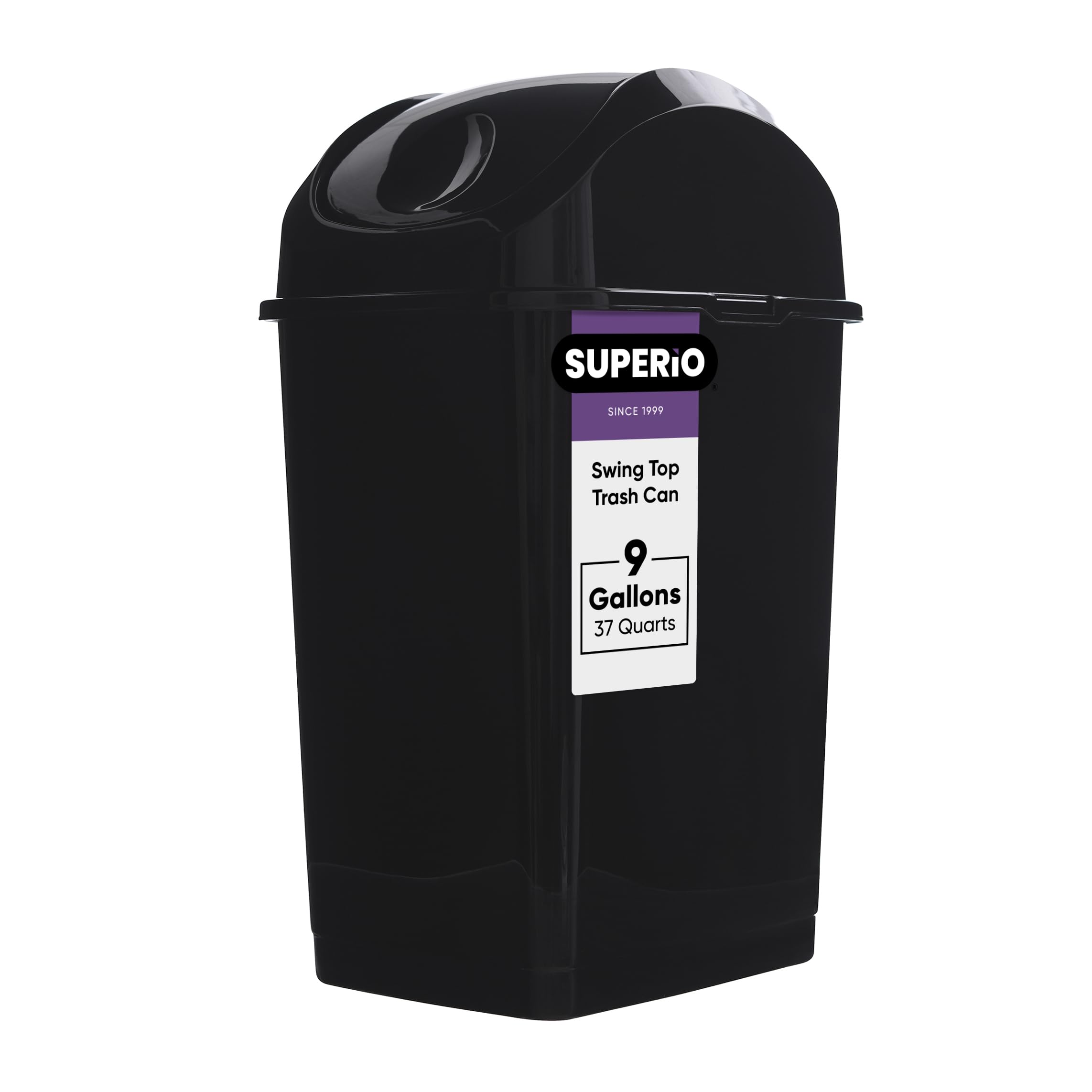 Premium 9 Gallon Slim Swing Top Kitchen Trash Can - 37 Qt Sturdy Plastic Waste Bin with Lid for Office, Bathroom, Under Counter, Dorm & Bedroom - Odor-Controlling Garbage Can for Home & Commercial Use (Black)