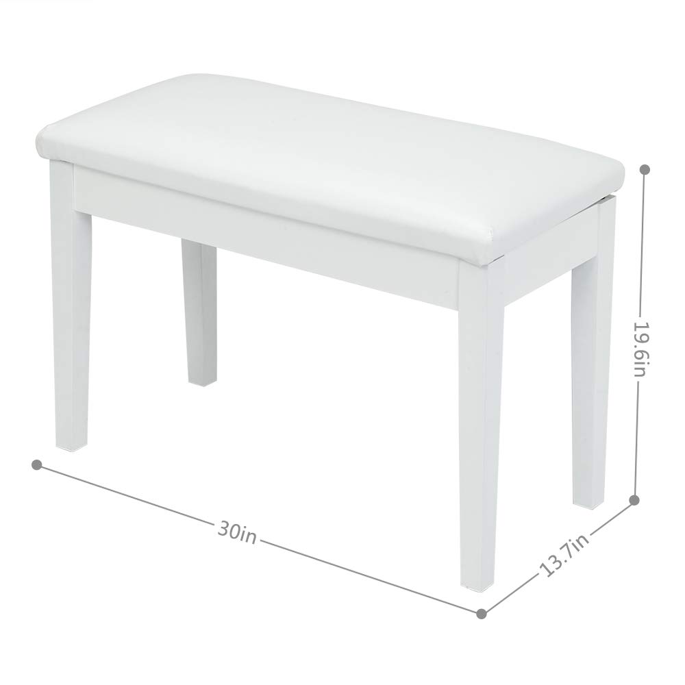 Bonnlo White Duet Piano Bench - Wooden Keyboard Bench with Storage & Padded Cushion - Perfect for Home, Studio, and Music Classrooms