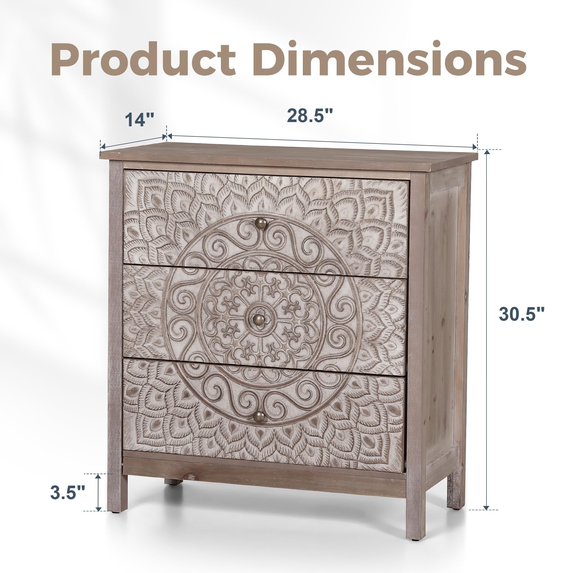 MAISON ARTS 3-Drawer Farmhouse Dresser - Solid Wood Bedroom Chest with Rustic Legs | Perfect for Living Room, Hallway, Entryway & Nightstand Storage | Organize Clothes, Linens & Home Decor