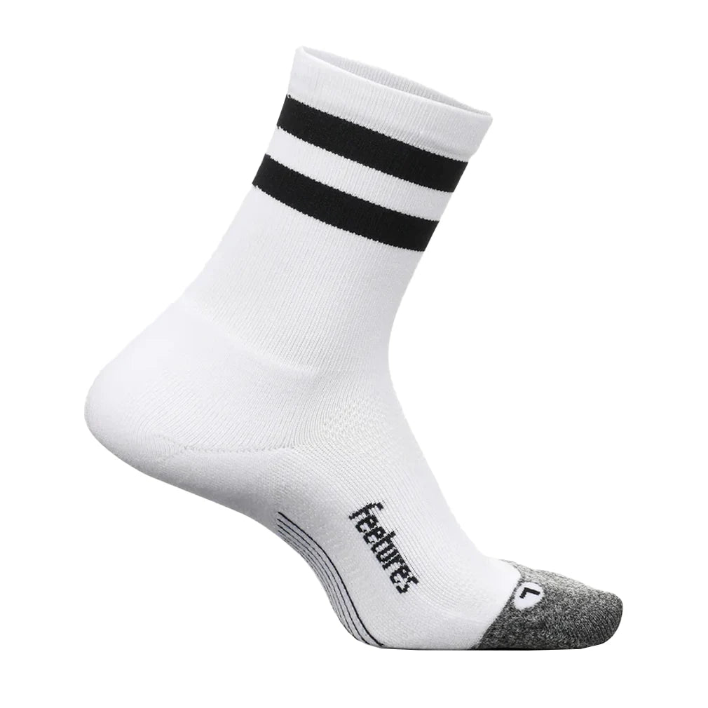 Elite Light Cushion Mini Crew Socks - White High Top Stripe Athletic Socks for Running, Gym & Casual Wear - Breathable Comfort for Men & Women