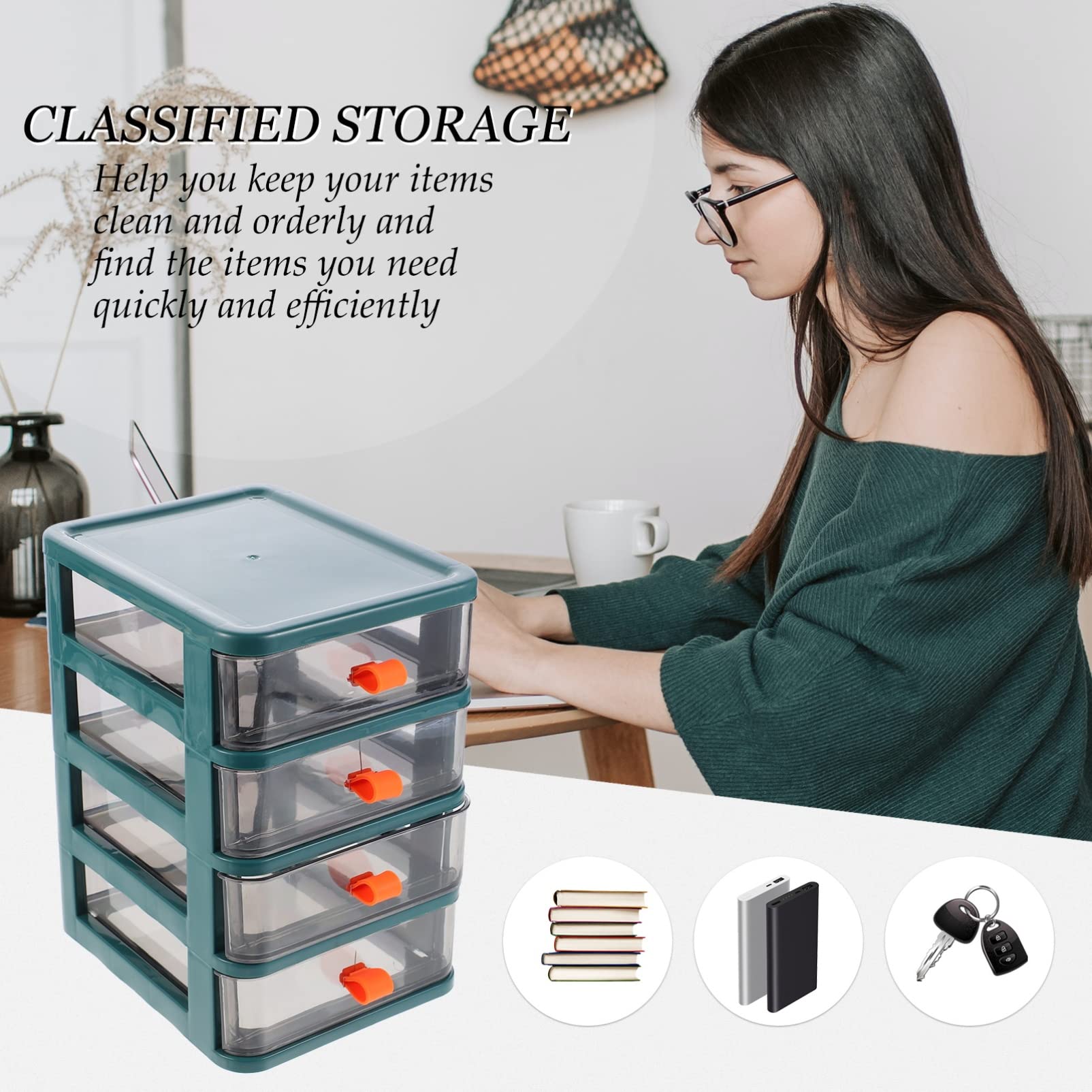 Veemoon 4-Layer Plastic Drawer Organizer - Stackable Desktop Storage Box for Makeup Brushes, Office Supplies & Cosmetics | Space-Saving Home & Office Organization Solution for Desk, Vanity & Workstation (Green)