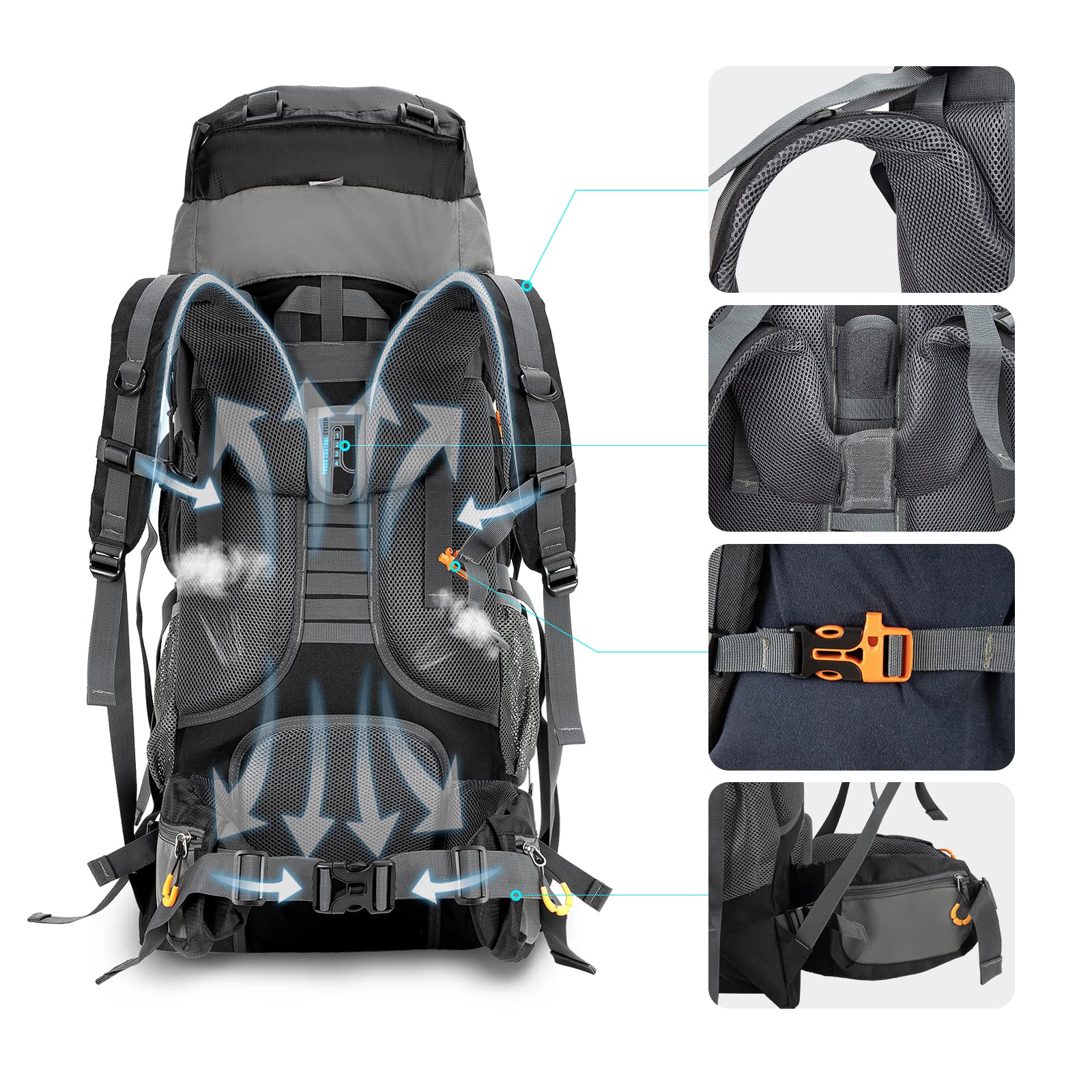 90L Waterproof Lightweight Hiking Backpack for Men & Women - Internal Frame Camping Backpack with Breathable Design for Outdoor Adventures, Mountaineering & Travel
