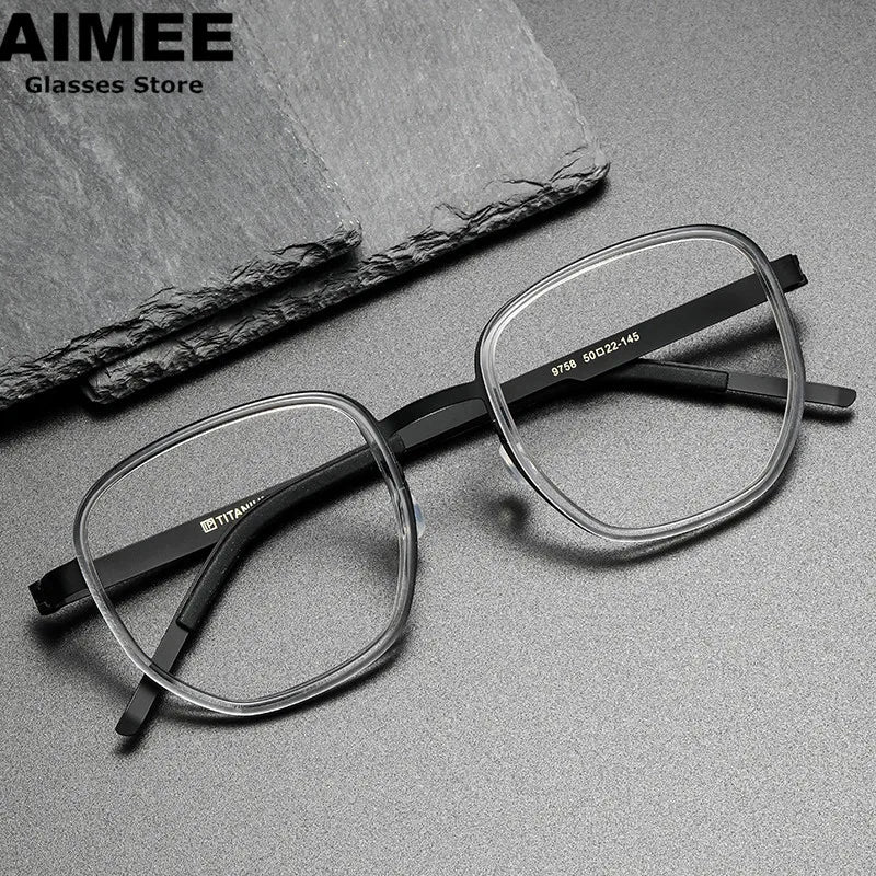 Aimee Unisex Full Rim Square Screwless Titanium Acetate Eyeglasses 9758 - Lightweight Durable Glasses for Work, Reading & Everyday Use