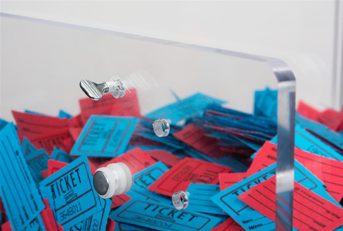 Clear Acrylic Prize Wheel Spinner - Lockable Rotating Raffle Drum for Tabletop Games, Casino Nights & Fundraising Events