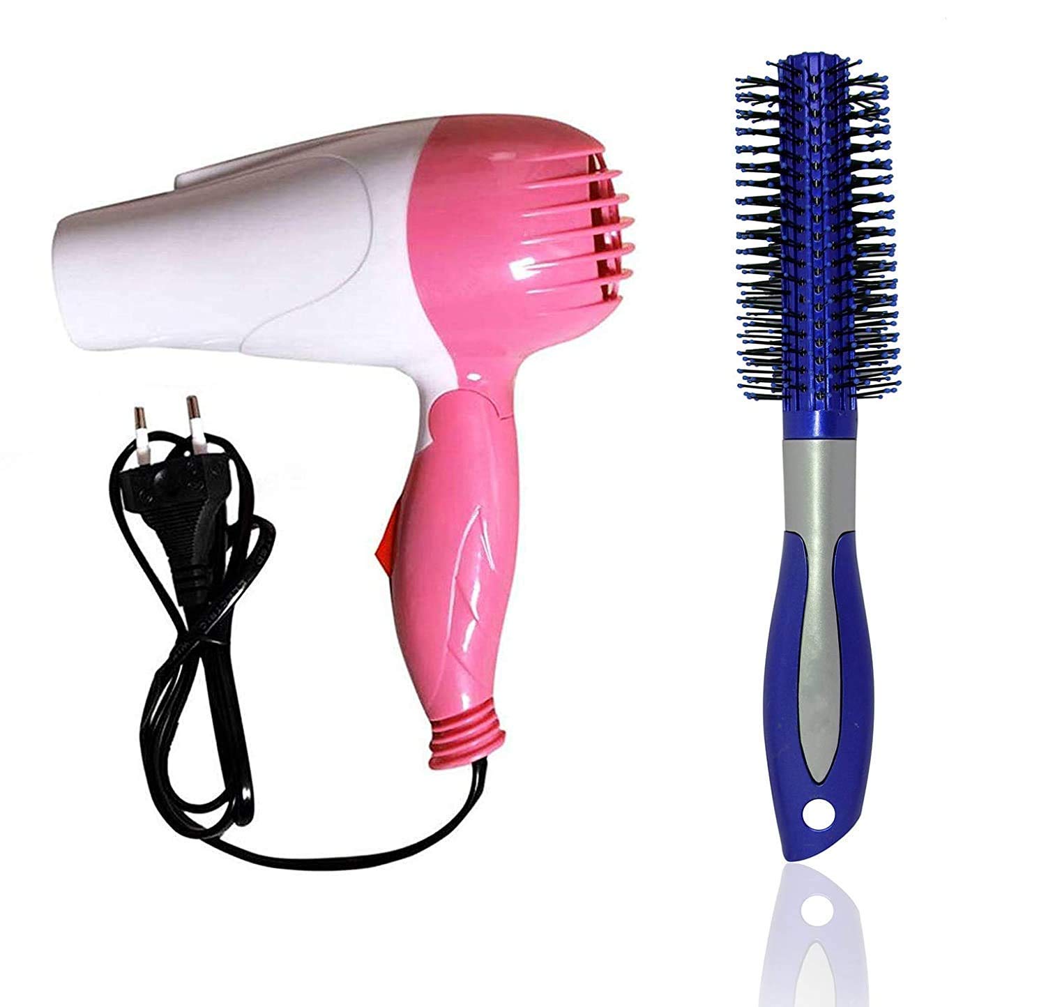 Professional Hair Dryer with Round Brush - Ionic Blow Dryer for Curly & Straight Hair Styling for Men & Women (Pack of 1) - Salon Quality at Home, Perfect for Daily Styling & Travel