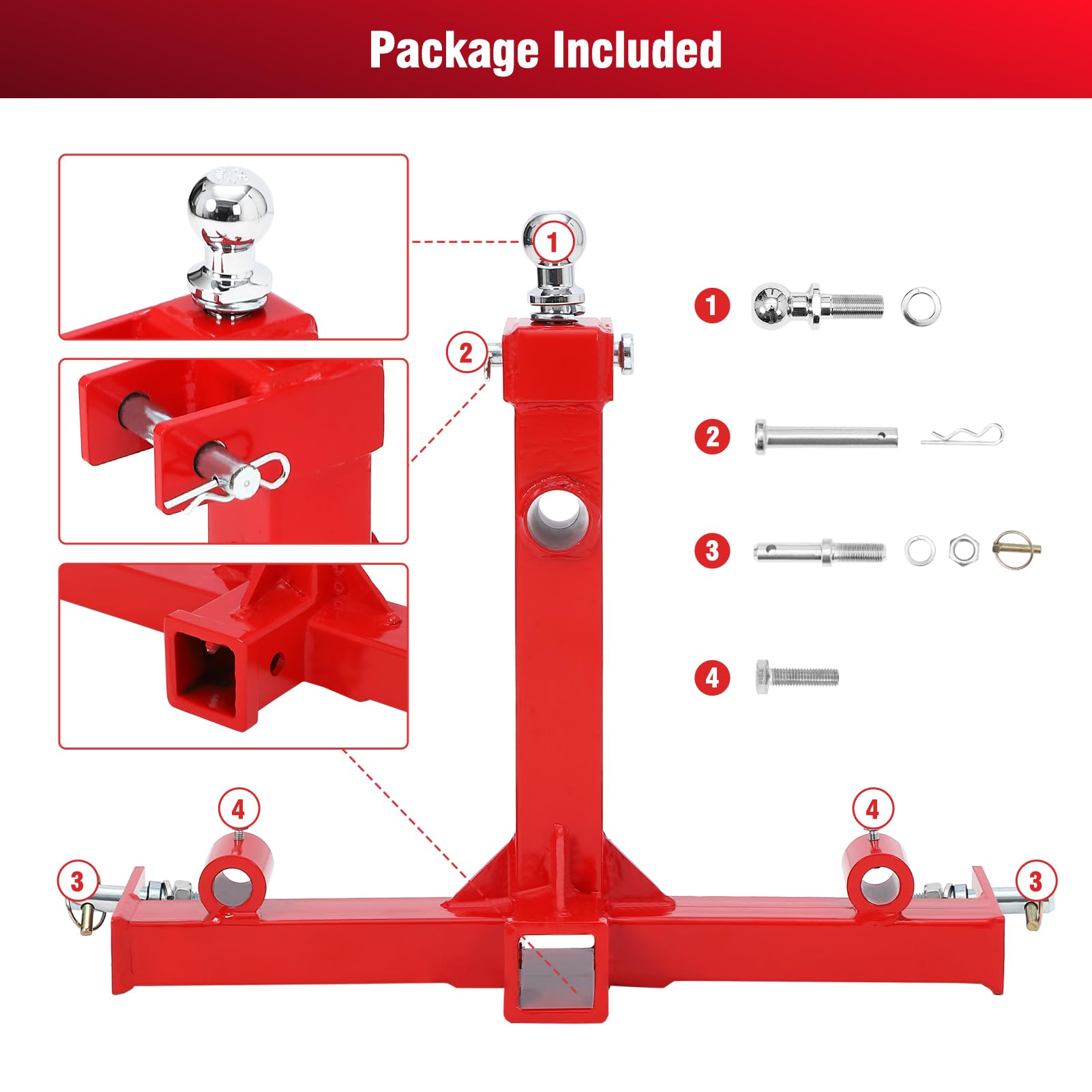 GARVEE 3000lbs 3-Point Gooseneck Trailer Hitch - 2 Inch Receiver for Category 1 Tractors - Heavy Duty Towing for Farm Equipment, Livestock Trailers & Agricultural Implements