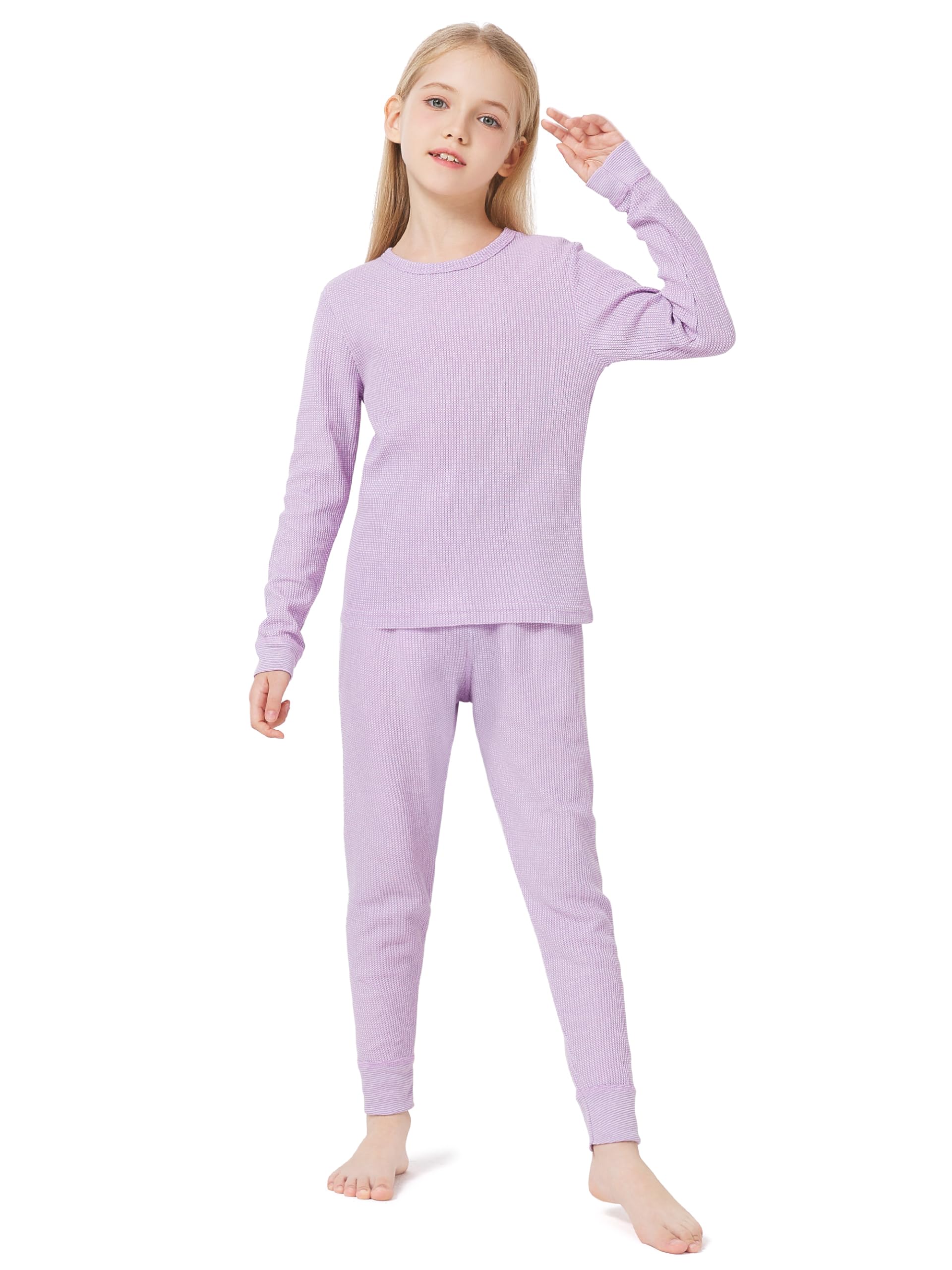 Girls Thermal Underwear Set - Cotton Long Johns Base Layer for Kids | Cold Weather Waffle Thermal Set | Winter Warm Pajamas, Snow Play & Outdoor Activities