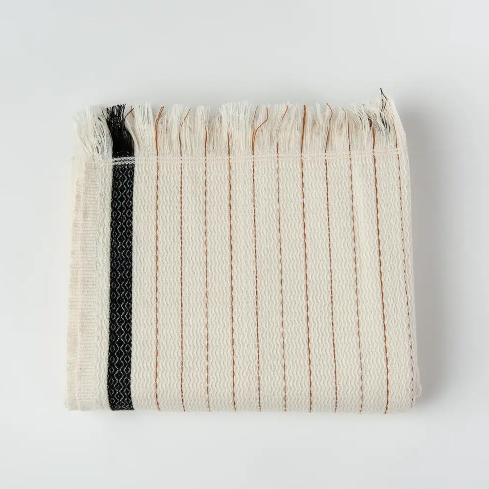 Premium Handwoven Turkish Cotton Towel - Soft & Absorbent - Cream & Black Stripe - Perfect for Beach, Spa, and Home Use